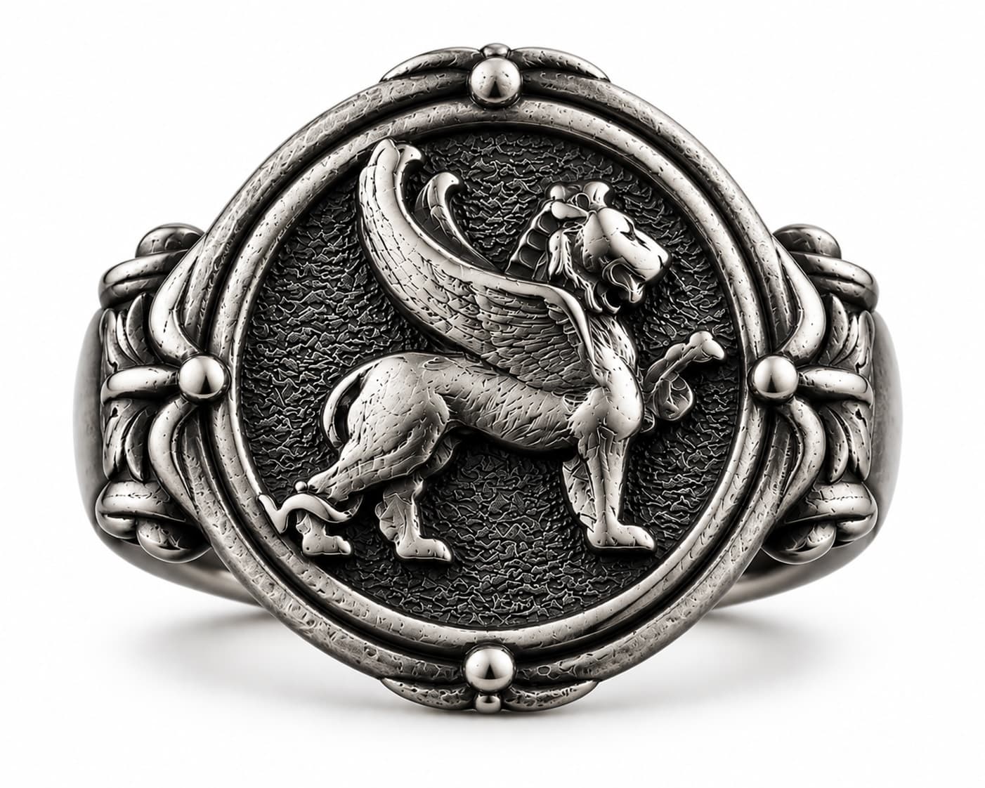The Rollerstone Silver Winged Lion Engraved Signet Men Ring, Mythology Ring for Boyfriend in Sterling Silver, Fantastic Design Gift for Dad, Memorial Gift Oxidized jewellery