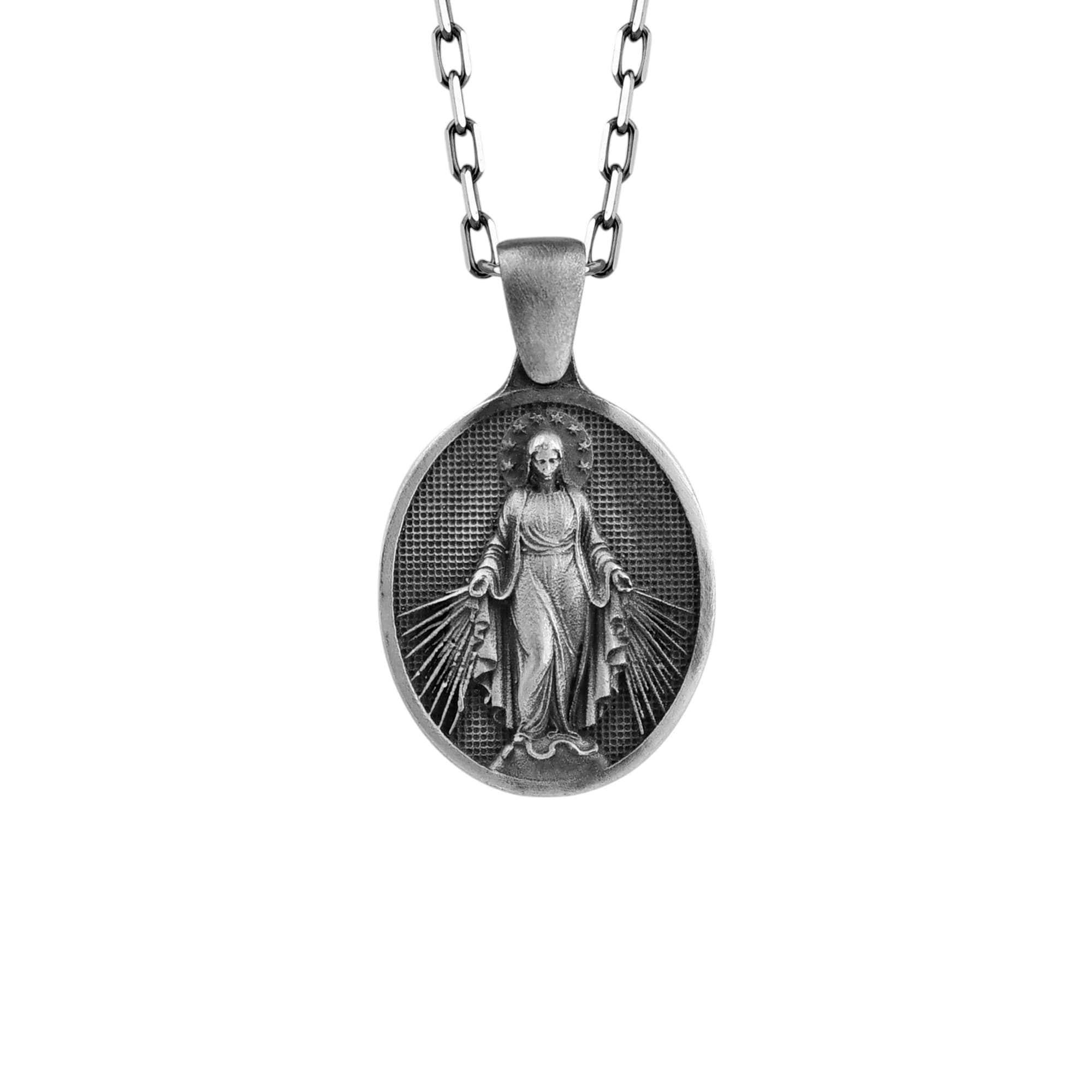 The Rollerstone Virgin Mary Necklace 925k Silver with Chain Oxidized jewellery