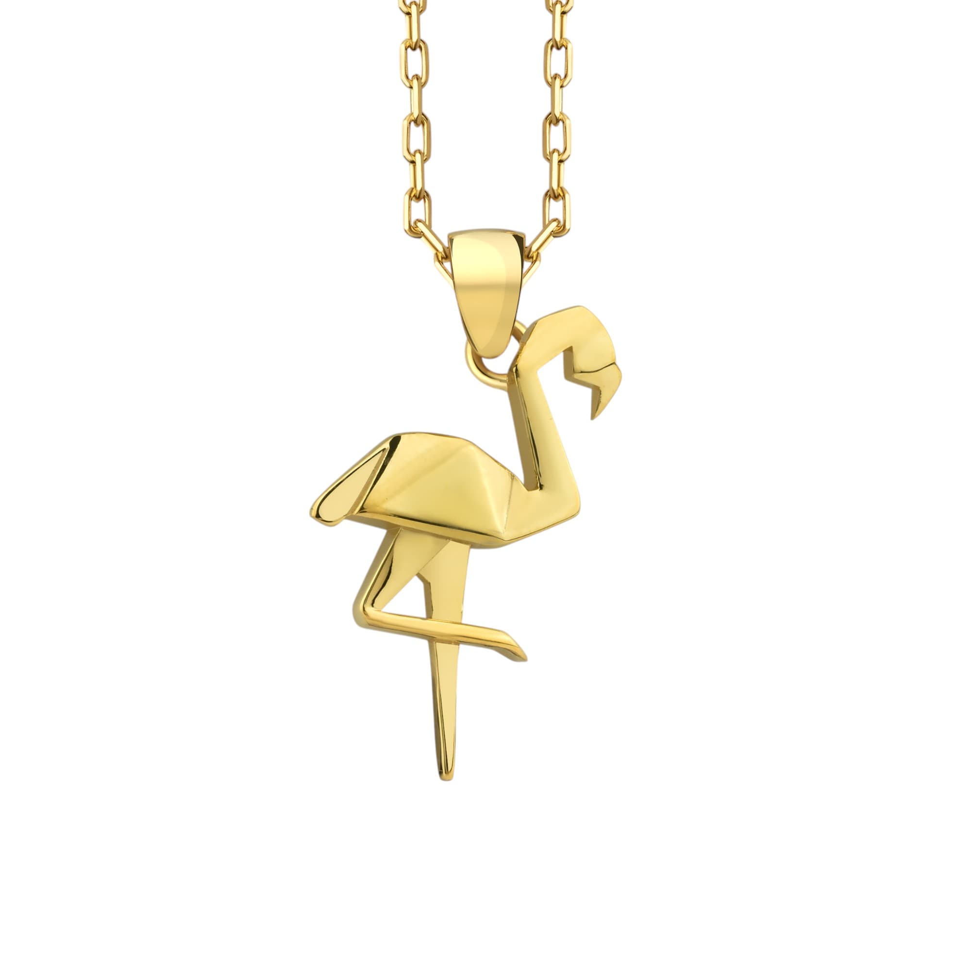 Handmade Origami Style Flamingo in Gold Plated 925k for Anniversary Gift