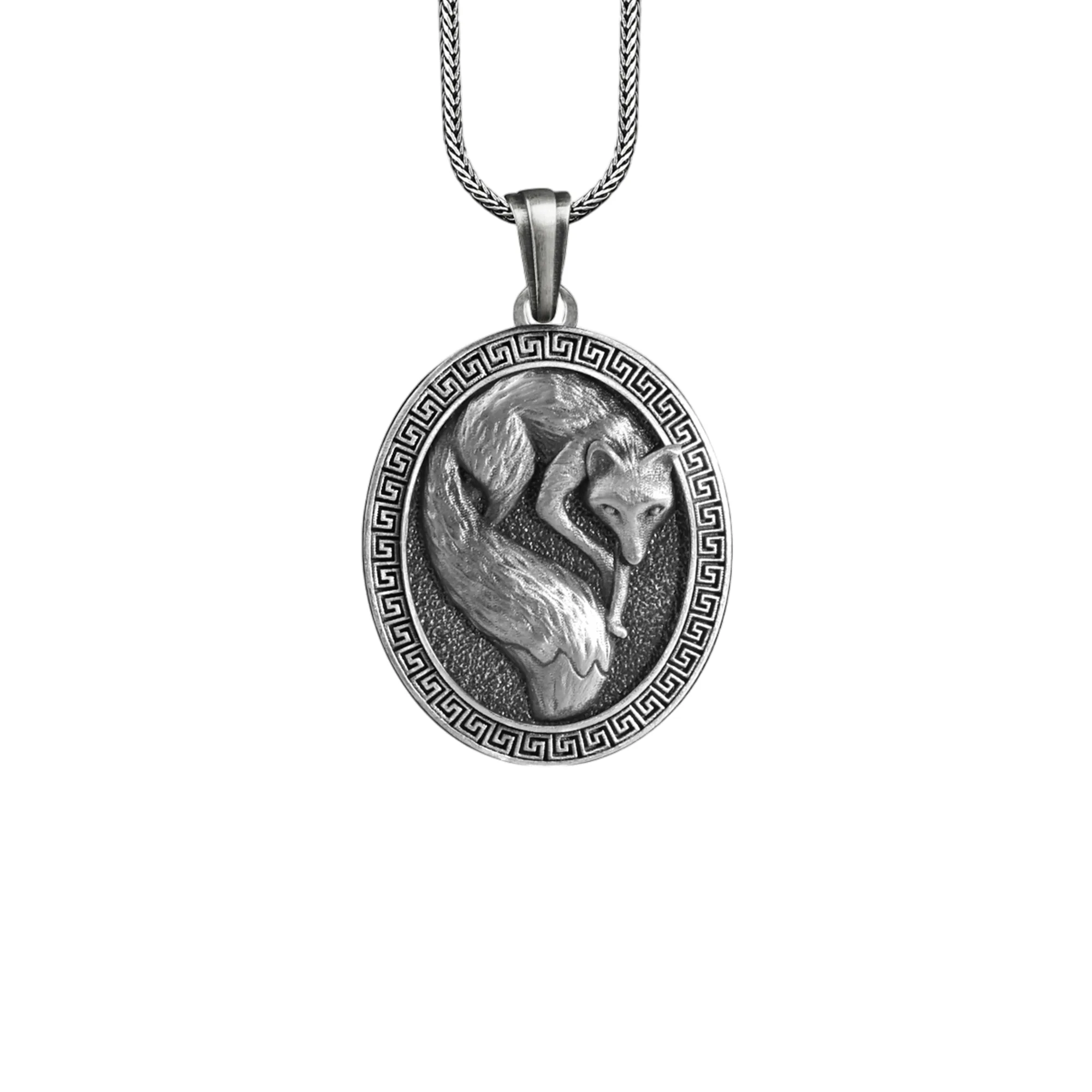 The Rollerstone Kitsune Fox Necklace Sterling Silver Oval Pendant Mythology Animal Lover Gift Oxidized jewellery
