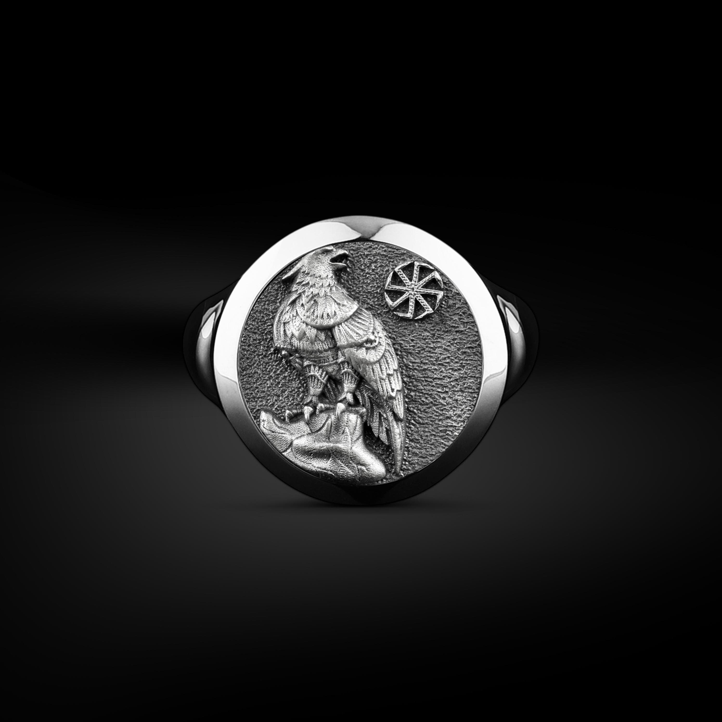 The Rollerstone Black Eagle Scandinavian Blood Eagle Viking Norse Mythology Silver Men Ring, Sterling Silver Eagle Men Rings, Best Gift Jewelry for Groom jewellery