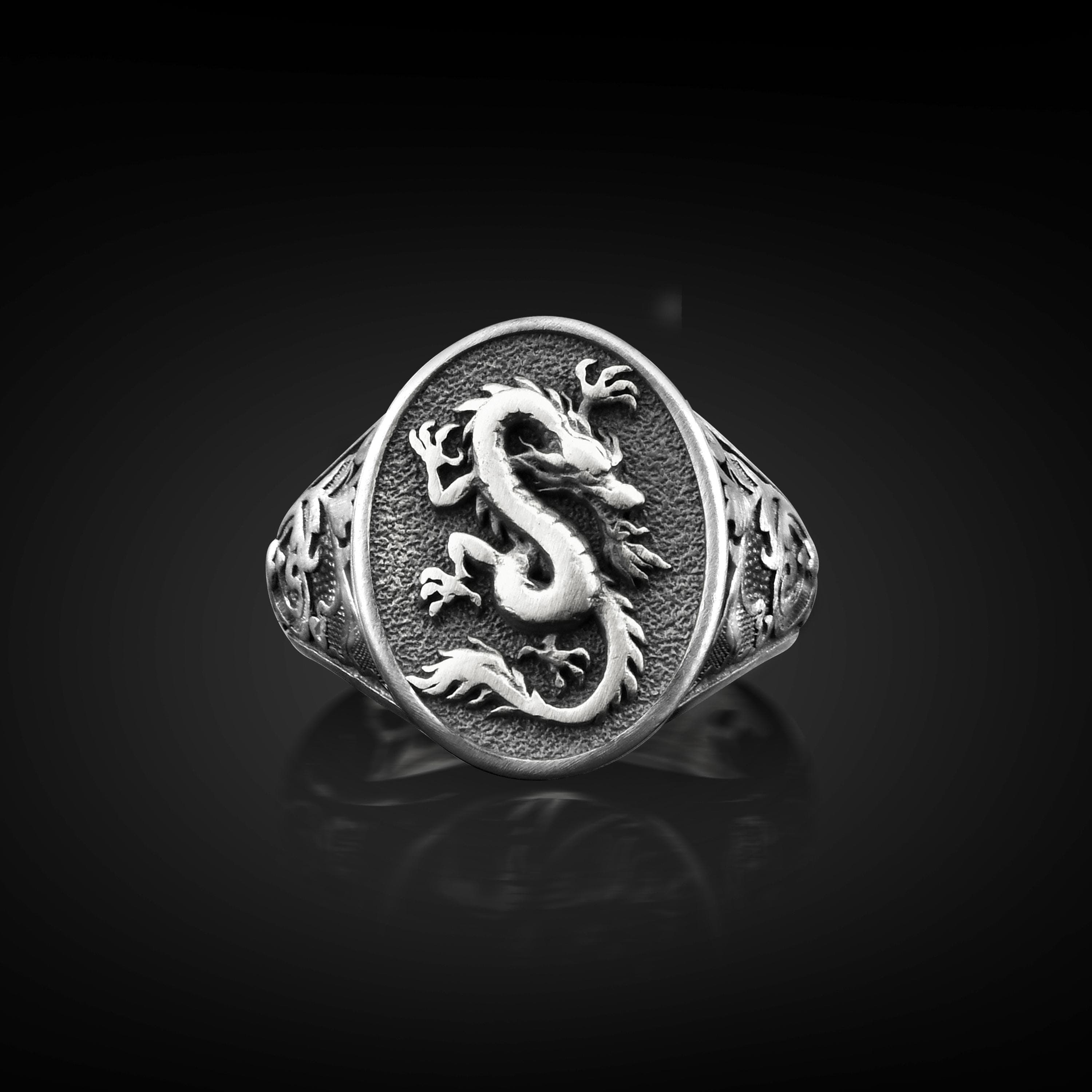 The Rollerstone Chinese Dragon Oval Men Signet Silver Ring, Chinese Zodiac Rings for Best Friend, Mythology Drafon Jewelry forBoyfriend, Gift for Goof Luck jewellery