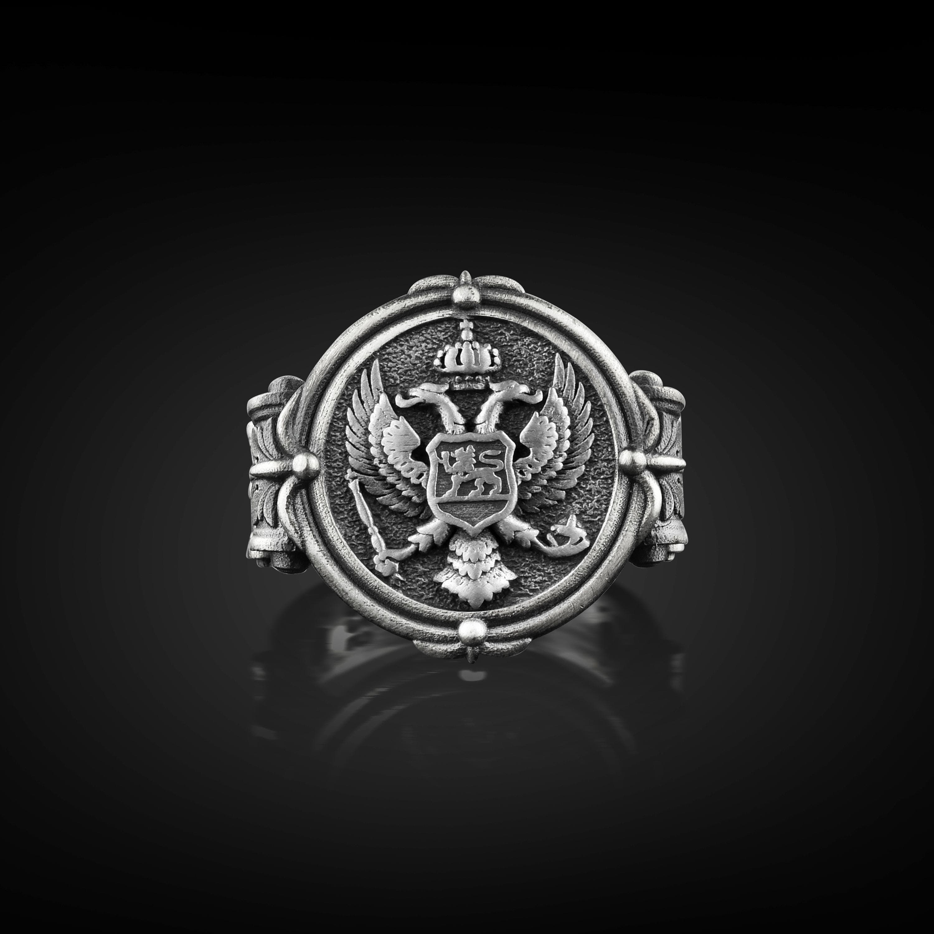 The Rollerstone Double Headed Eagle Signet Silver Men Ring, Sterling Silver Fantasy Men Rings for Husband, Heraldic Eagles Jewelry, Boyfriend Birthday Gift jewellery