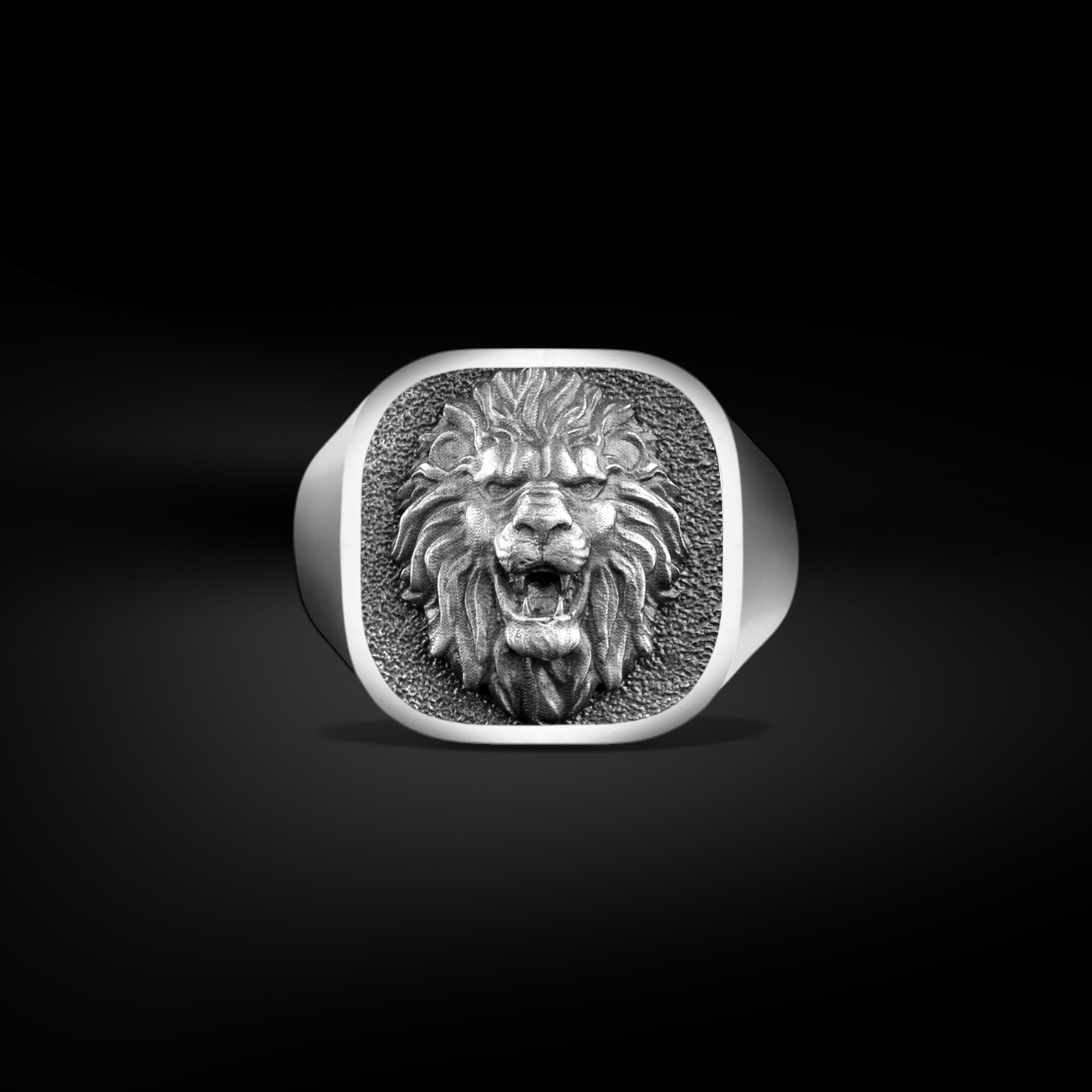The Rollerstone Handmade Lion Sterling Silver Signet Ring for Men, Engraved Leo Zodiac Sterling Silver Rings, Animal Lover Gifts, Best Handmade Jewelry jewellery