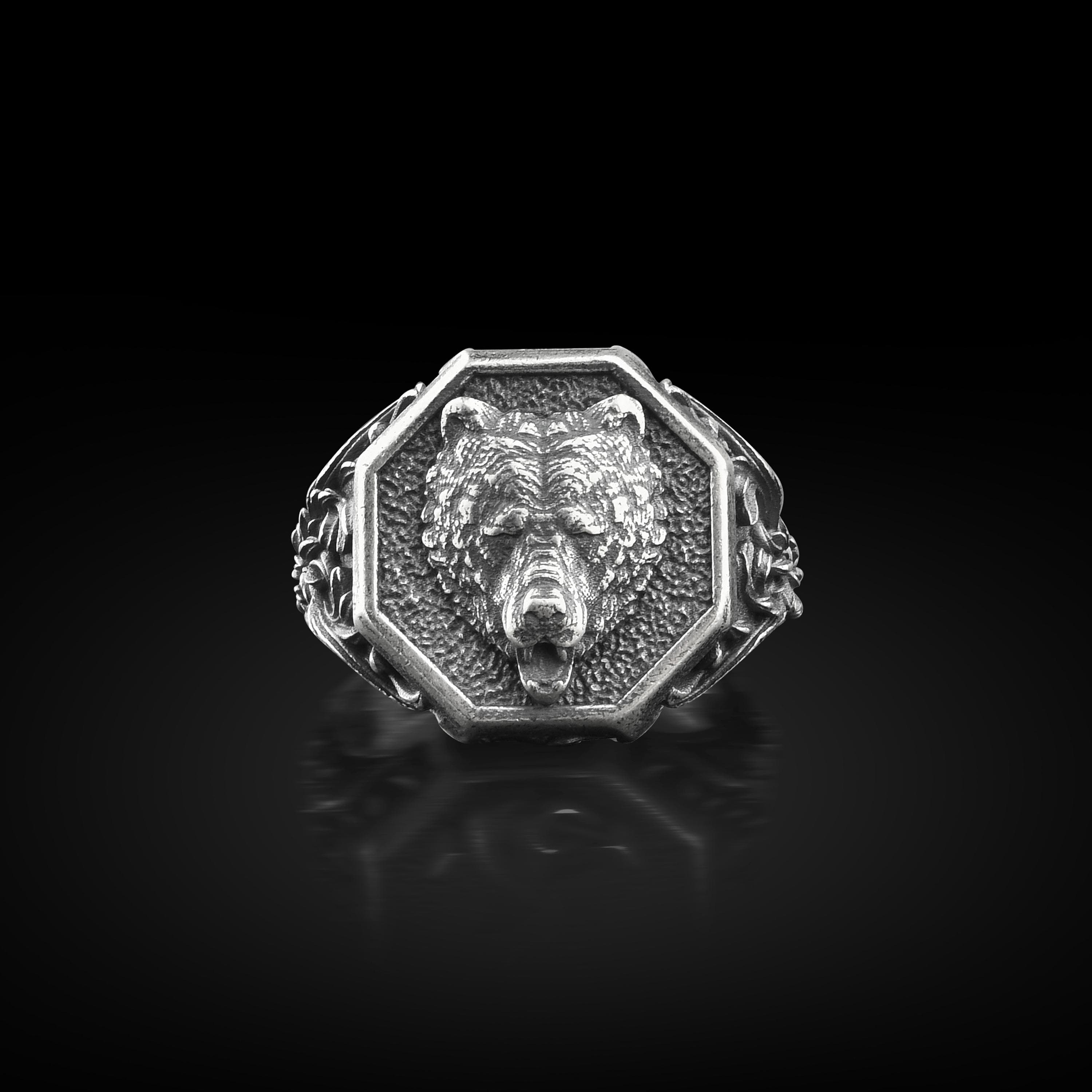 The Rollerstone Handmade Silver Viking Bear Signet Ring: Norse Mythology Jewelry jewellery