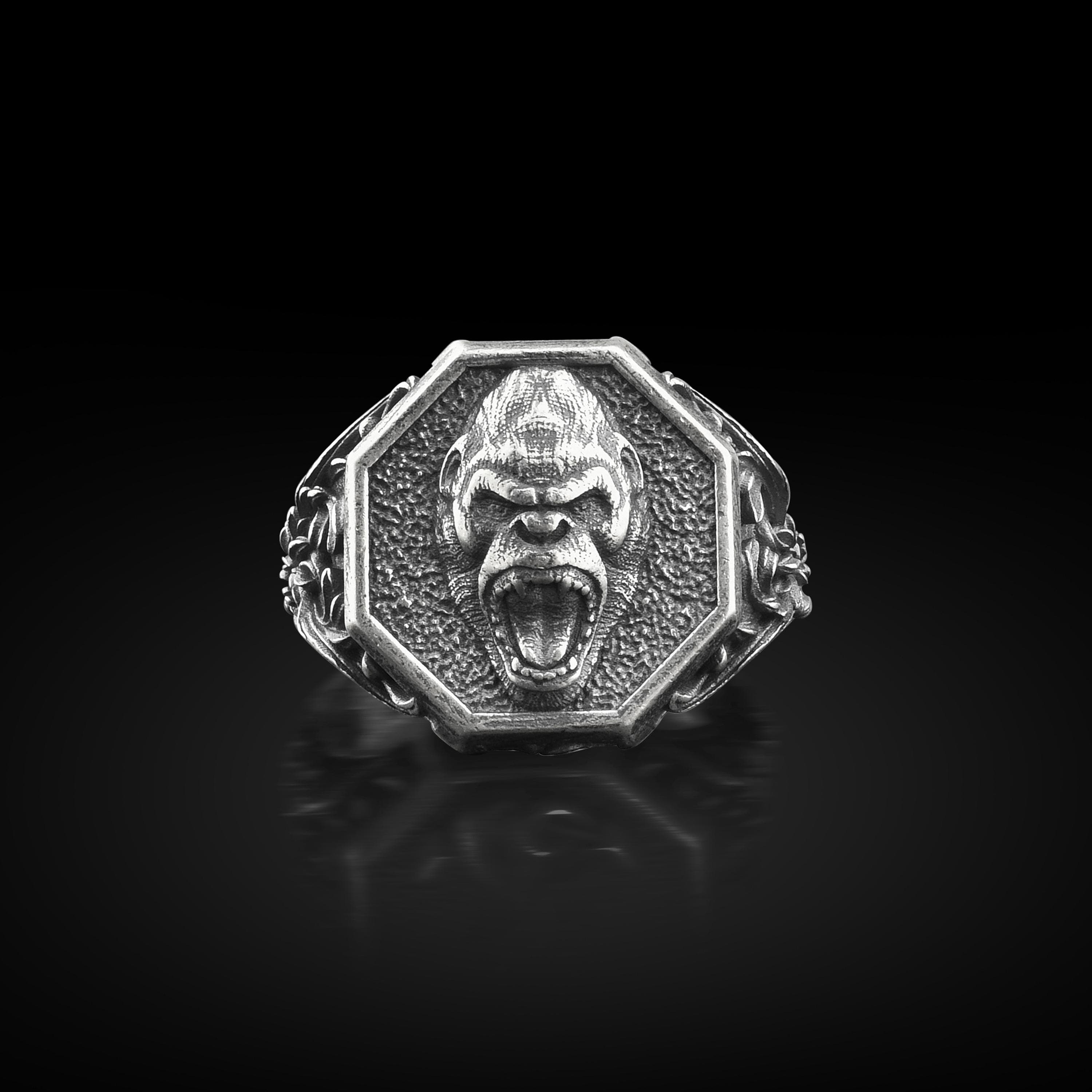 The Rollerstone Handmade Sterling Silver Gorilla Signet Ring: Animal Jewelry jewellery