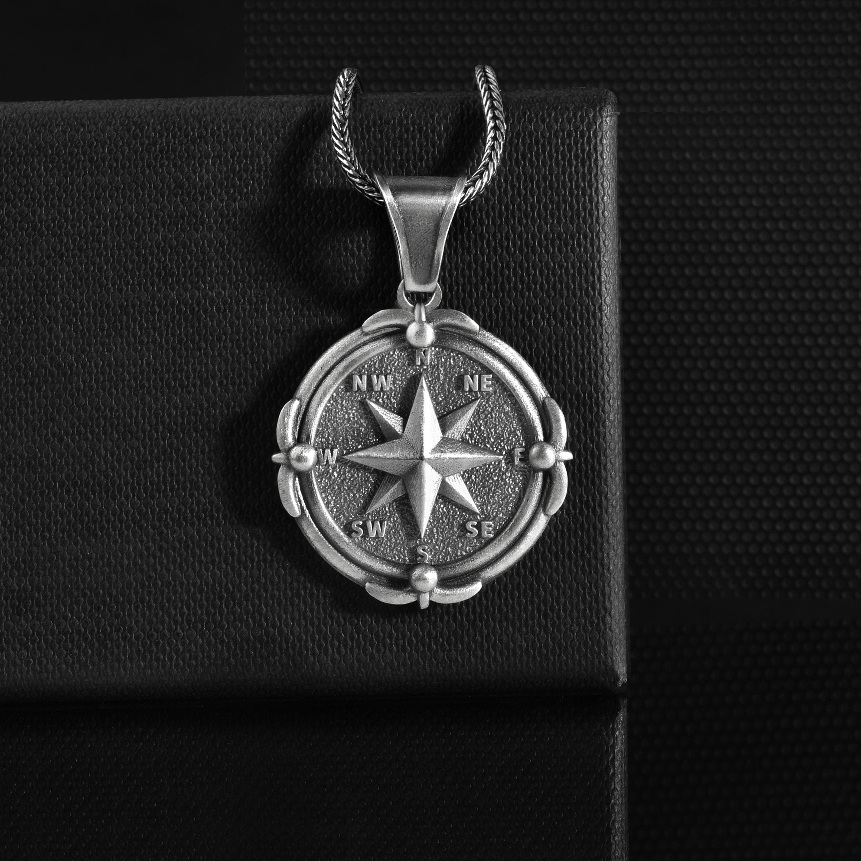 The Rollerstone North Star Compass Sterling Silver Neckalce for Men, Sterling Silver Coordinates Pendant, Personalized Engraved Gift Jewelry for Boyfriend jewellery