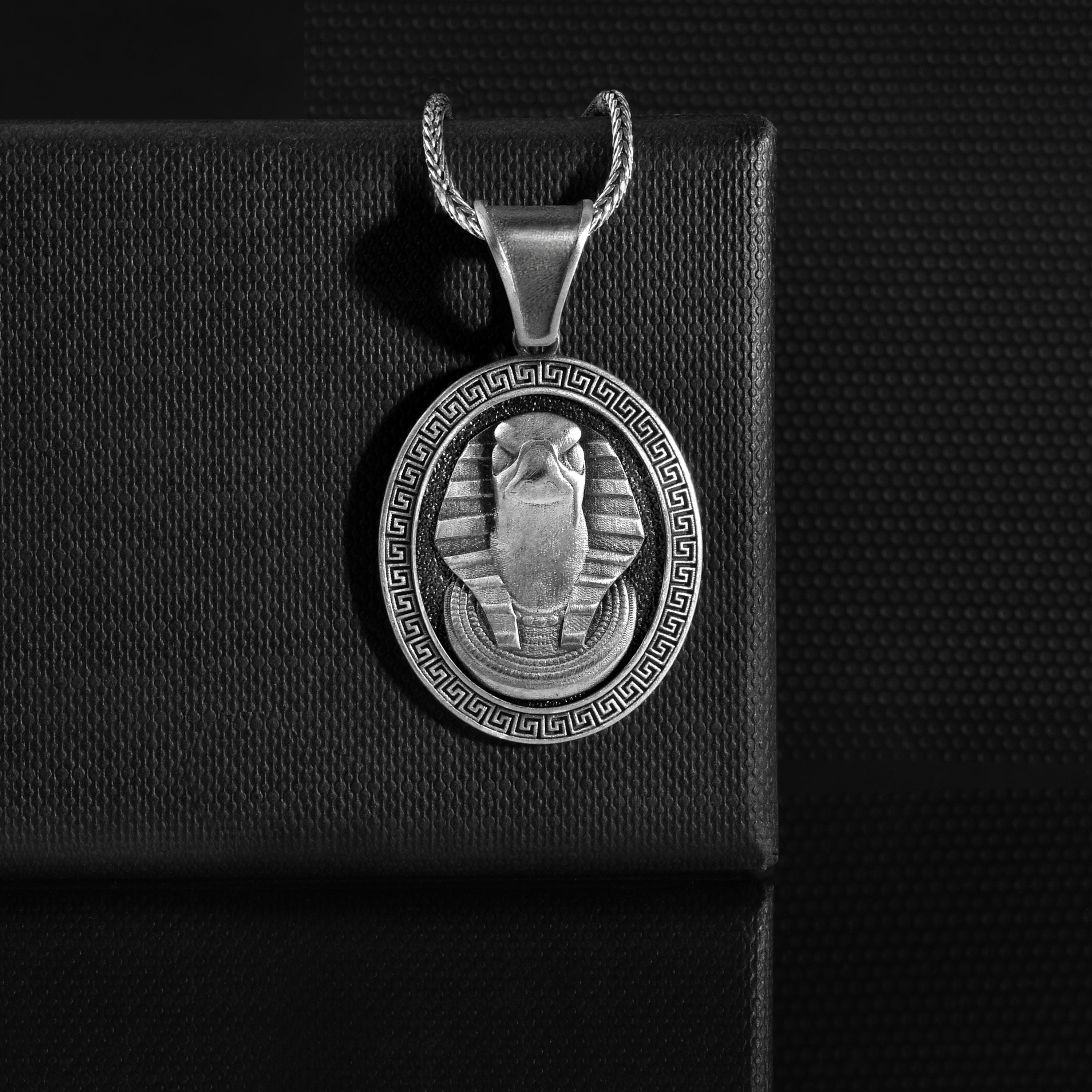 Personalized Egyptian God Ra Head Engraved Oval Silver Neckalce, 925 Sterling Silver Egyptian Men Jewelry Pendant, Handmade Mythology Gift