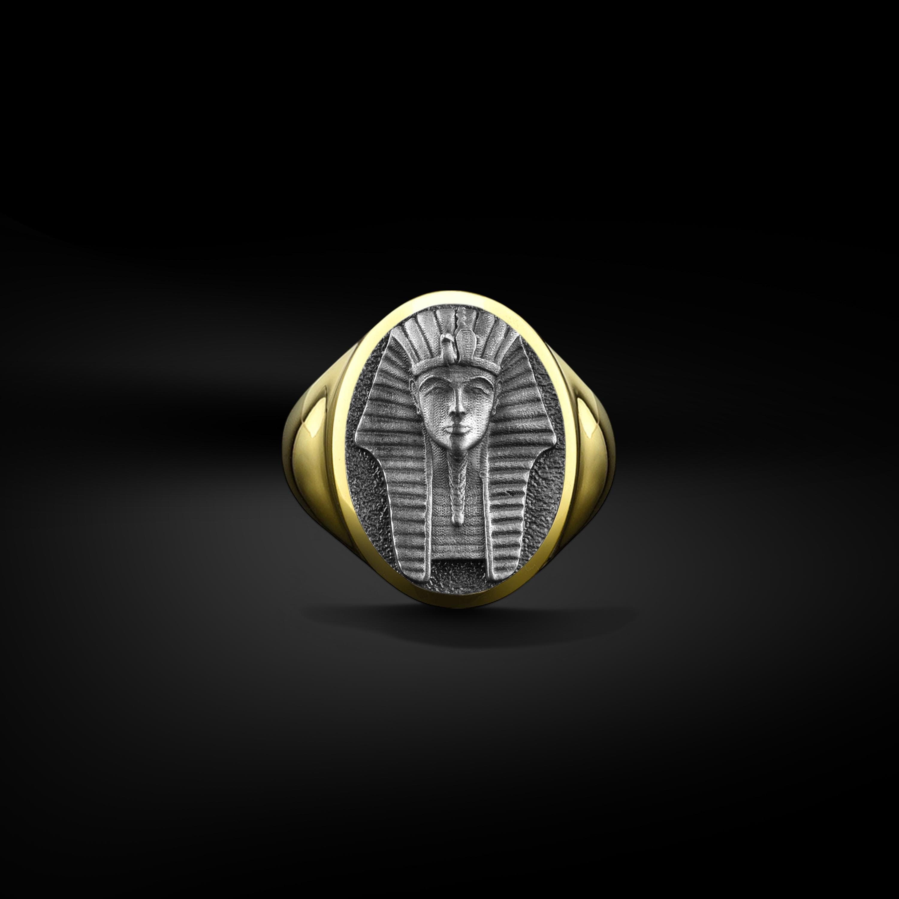 The Rollerstone Pharoah Tutankhamun Sterling Silver Signet Men Ring, Ancient Egyptian Mythology Sterling Silver Rings, Engraved Unique Fantasy Gift Jewelry jewellery