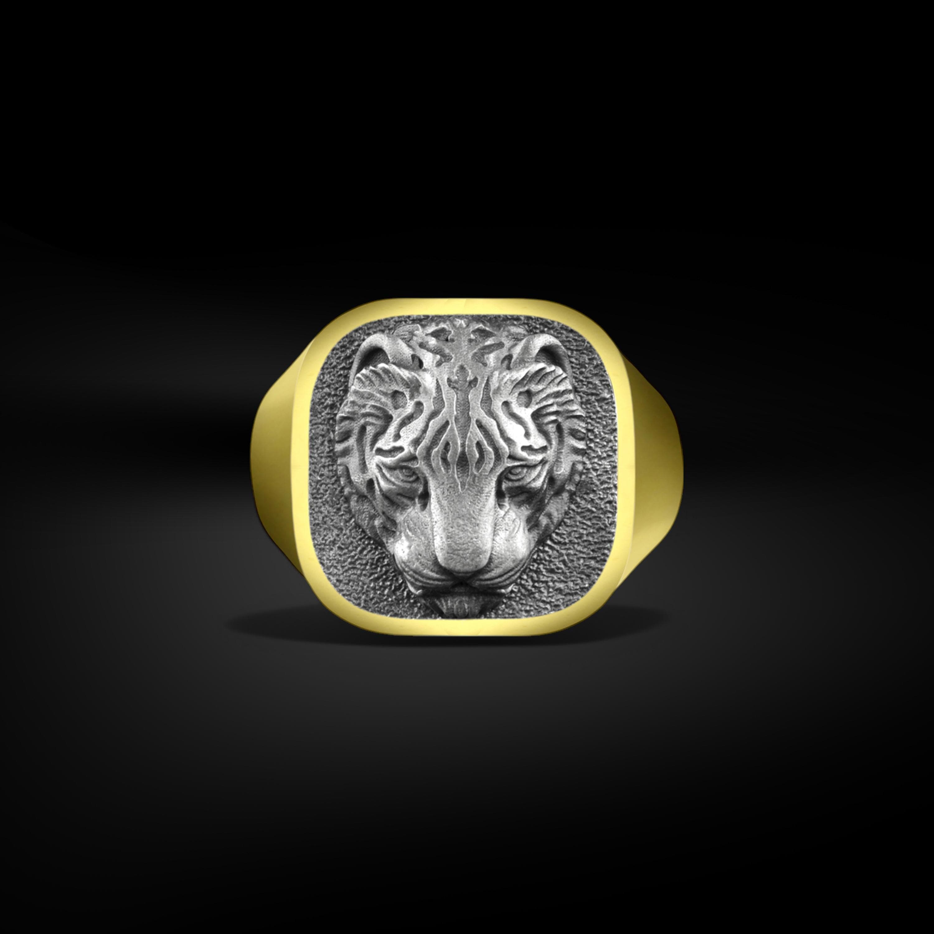 The Rollerstone Sterling Silver Bengal Tiger Signet Men Ring, Asian Tiger Handmade Sterling Silver Rings, Unique Symbol of Strength Engraved Gift Jewelry jewellery