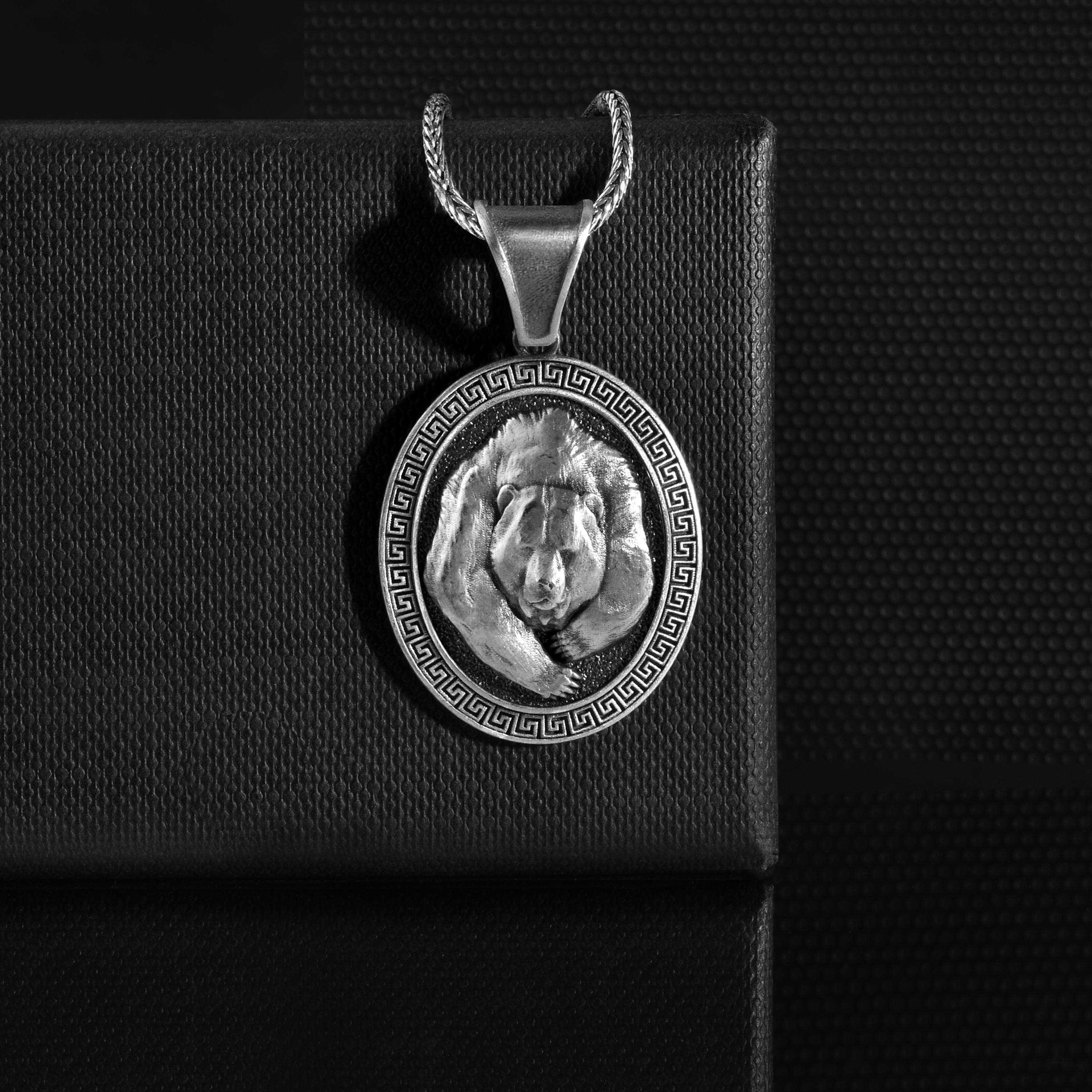 The Rollerstone Sterling Silver Wild Viking Bear Enrgraved Necklace for Men, Personalized Scandinavian Bear Spirit Pendant, Unique Celtic Gift Jewelrt for Dad jewellery