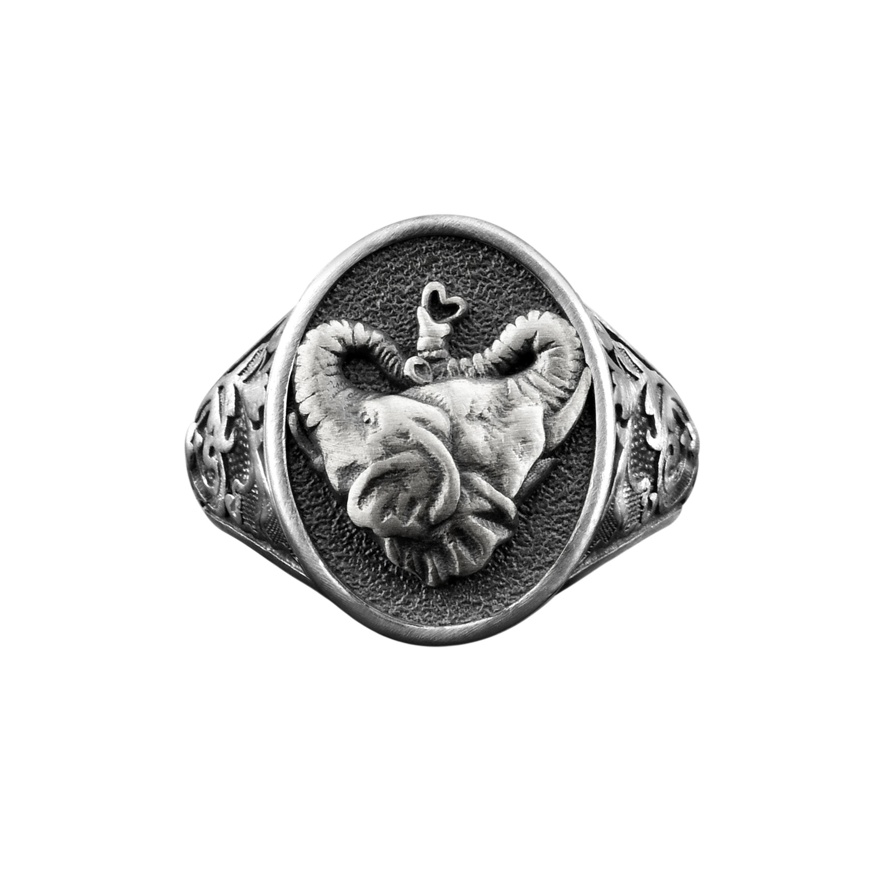 The Rollerstone Twin Elephant Animal Signet Silver Men Ring, Dainty Couple Rings Jewelry for Him or Her, Good Luck Jewelry to Husband, Nature Animal Lover jewellery