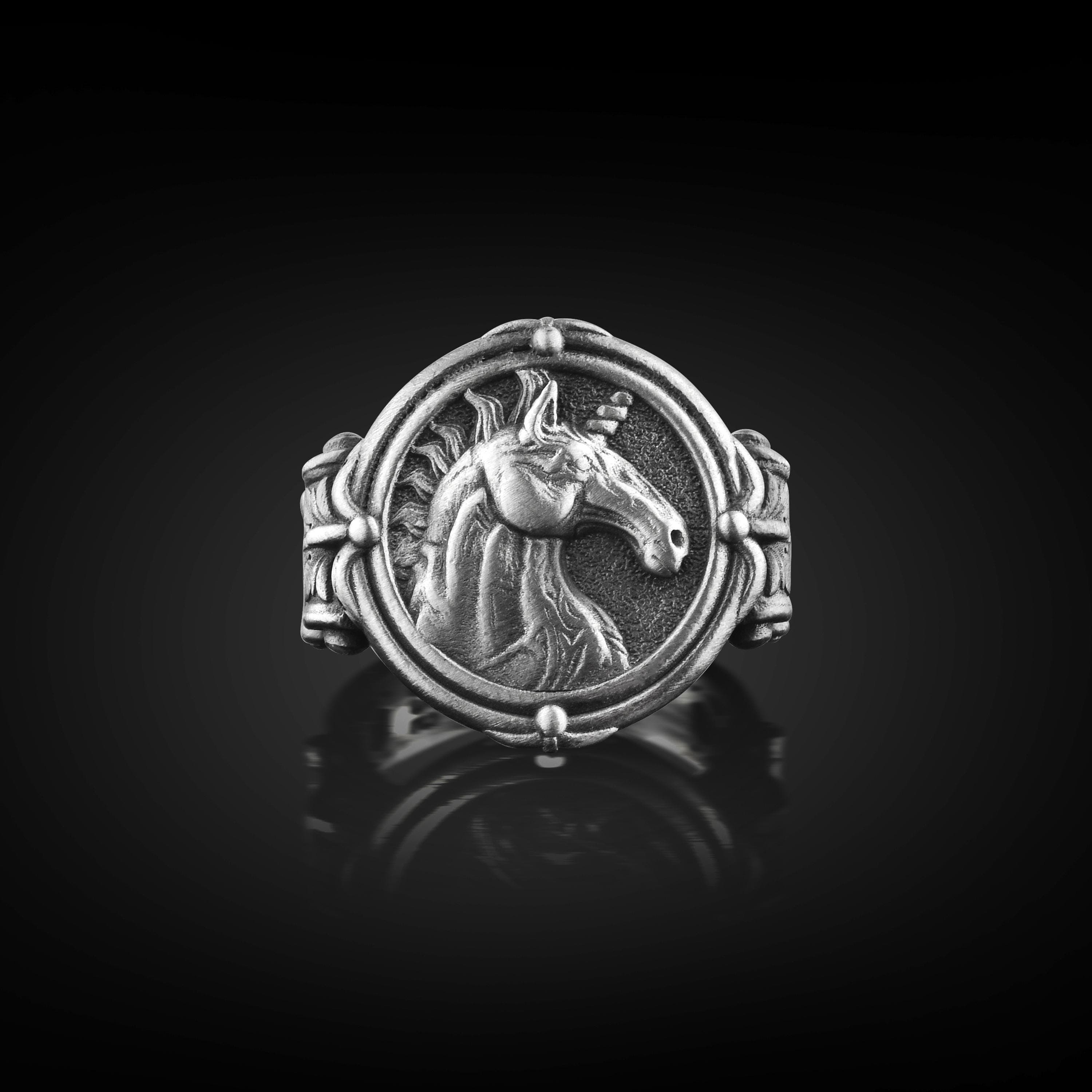 The Rollerstone Unicorn Sterling Silver Signet Ring, Engraved Men Mythology Ring for Best Friend, Horse Rings for Family, Good Luck Jewelry, Memorial Gift jewellery