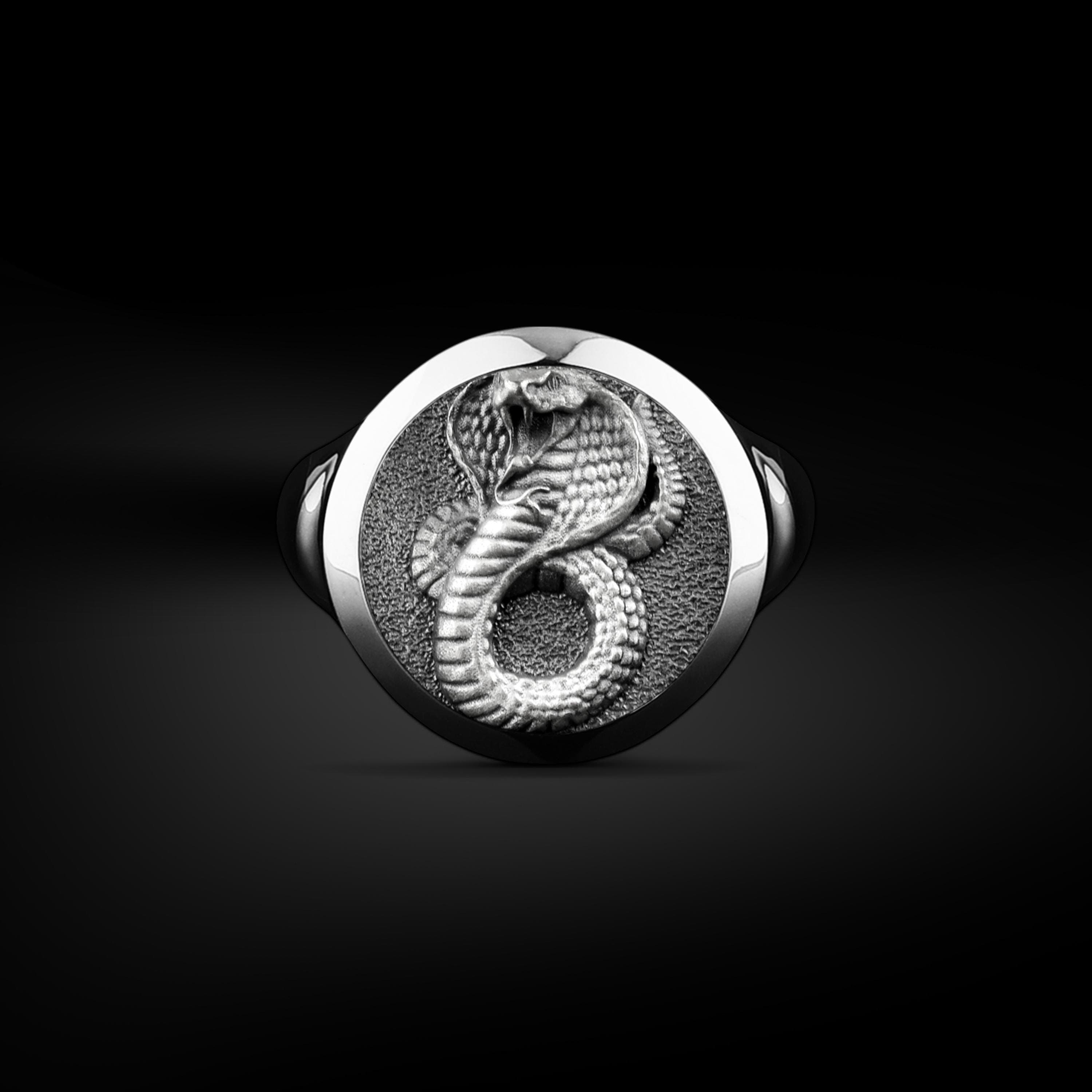 The Rollerstone Unique King Cobra Personalized Silver Men Ring, Serpent Nature Animal Lover Gift Rings, Best Friend Charistmas Gift Sterling Silver Jewelry jewellery