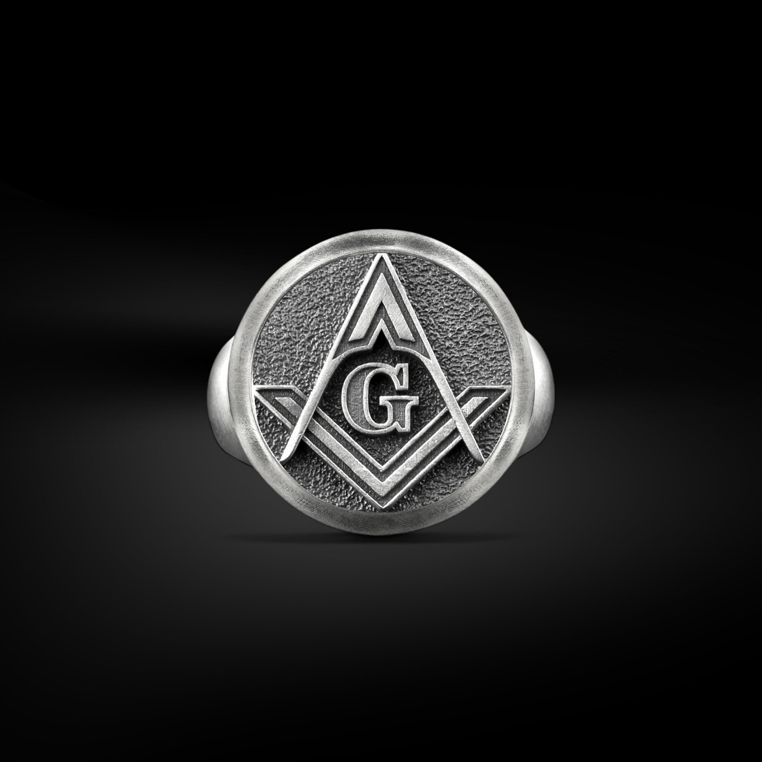 The Rollerstone Unique Masonic Symbol Pinky Men Ring in Sterling Silver, Masonic Ring to Husband, Dad Birthday Gift, Sterling Silver Christmas Gift Jewelry jewellery