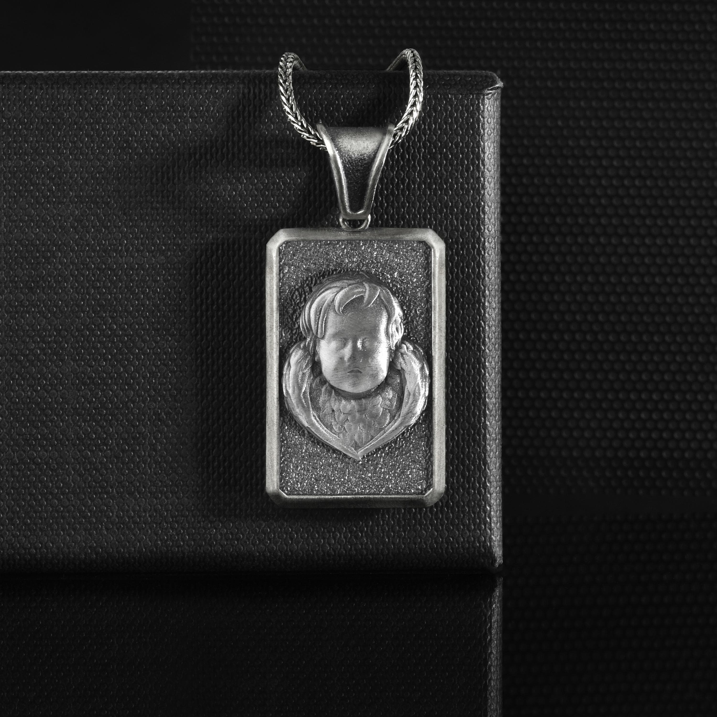 The Rollerstone Unique Sterling Silver Baby Angel Christan Mens Necklace, Personalized Religious Dainty Tag Pendant, Handmade High Quality Cherubim Jewerly jewellery