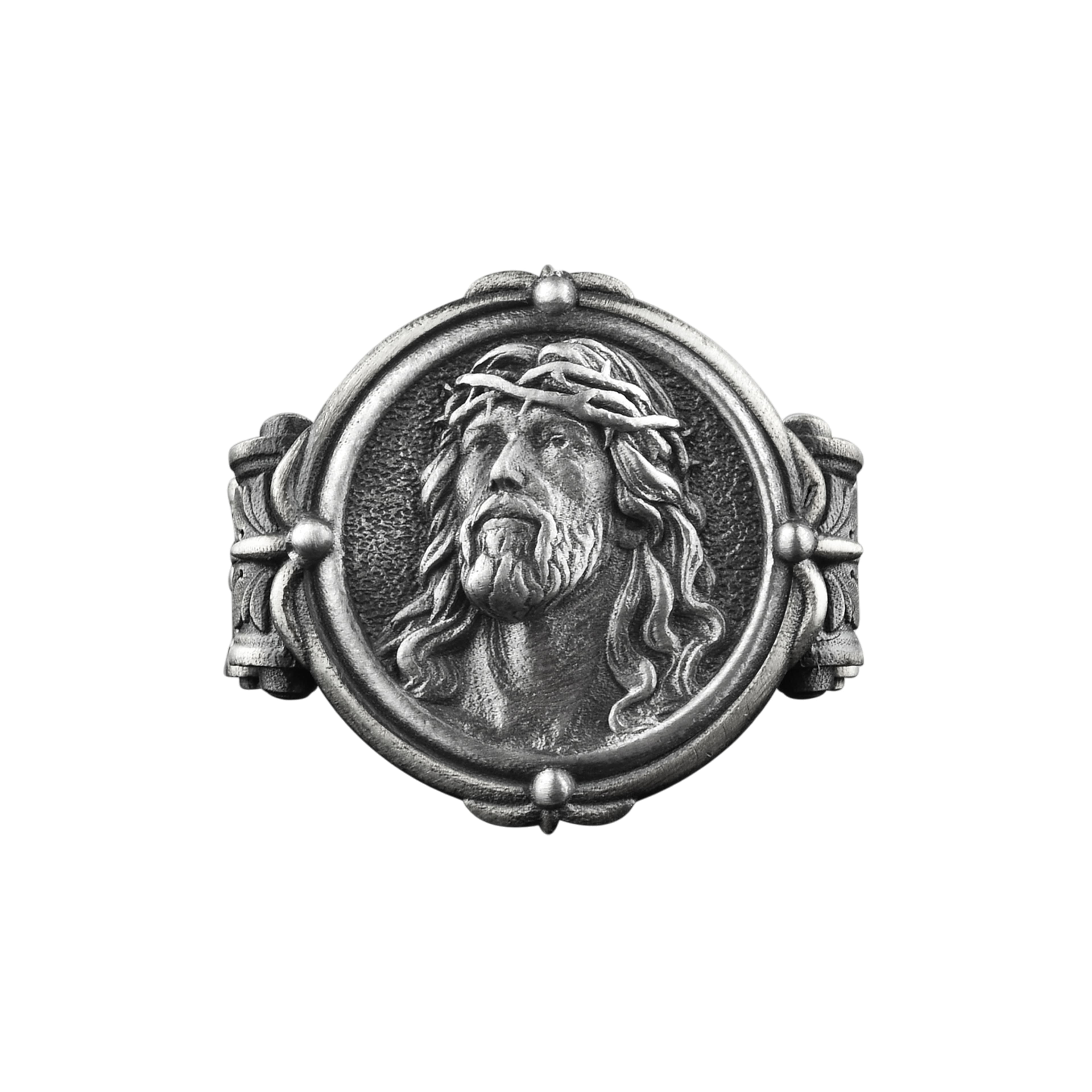 The Rollerstone Jesus Crown of Thorns Silver Men Signet Ring, Christian Family Gift Jewelry jewellery