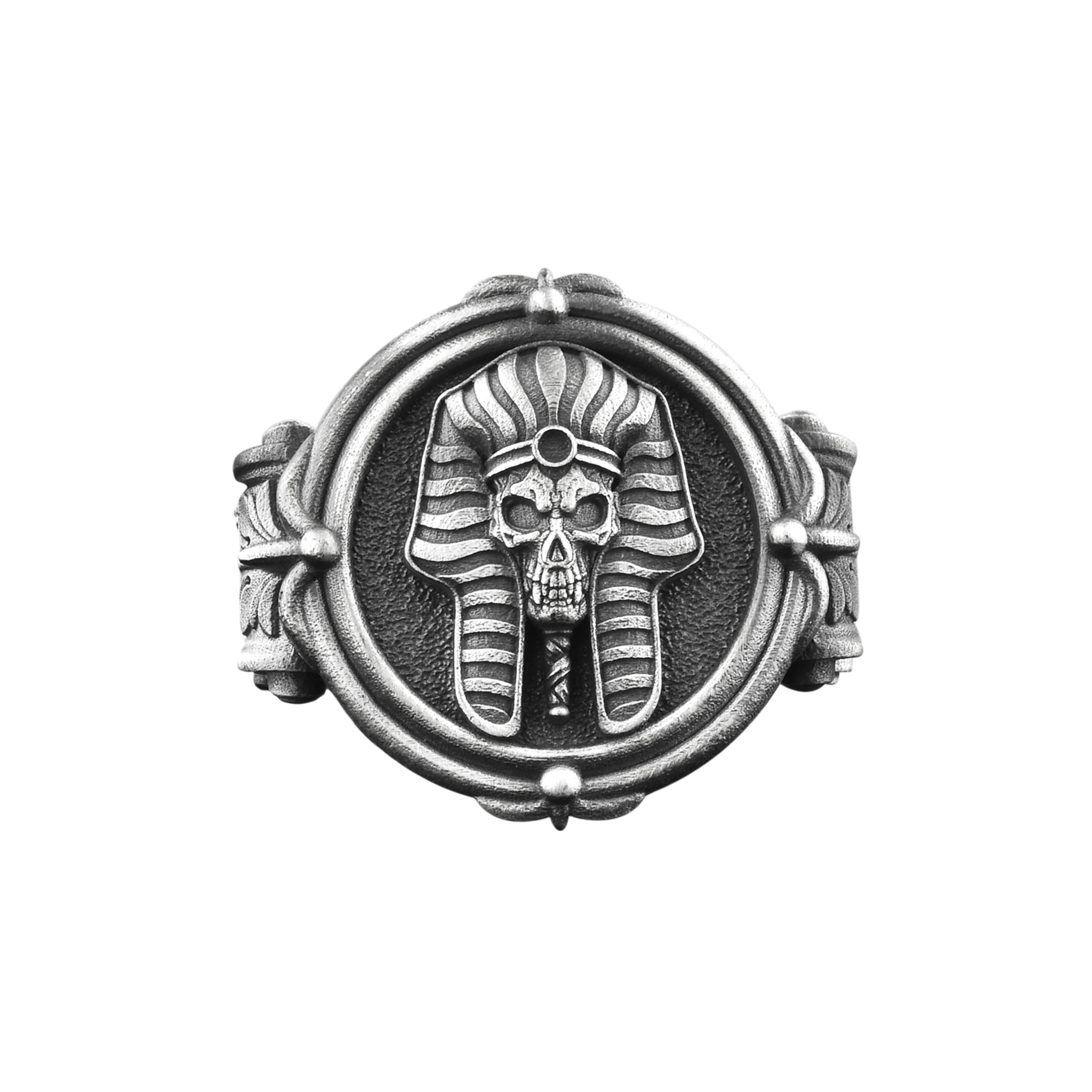 The Rollerstone Pharaoh Skull Sterling Silver Signet Ring for Men, Gothic Egyptian jewellery