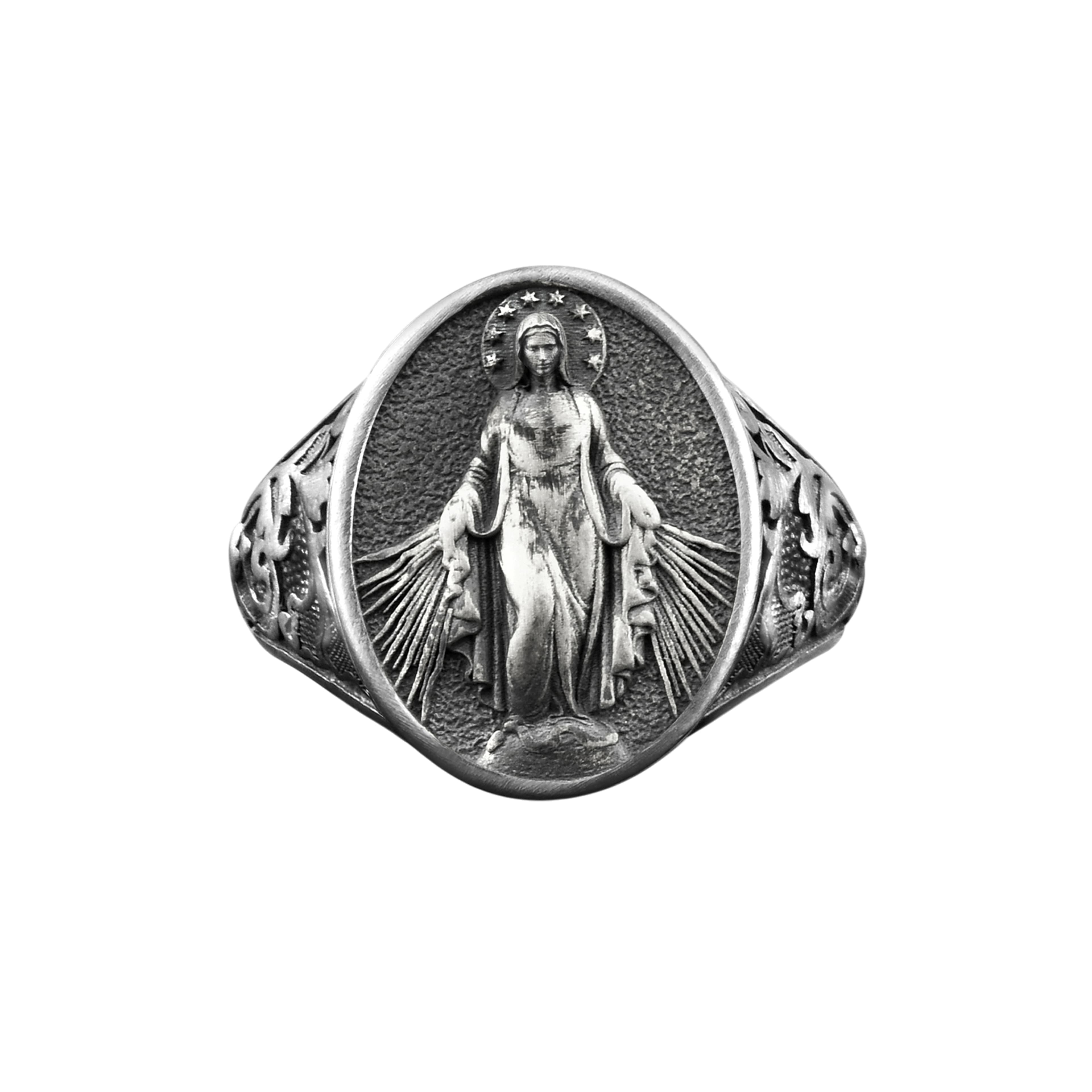 The Rollerstone Holy Mary of Immaculate Silver Men Signet Ring, Engraved Christian Gift Jewelry jewellery