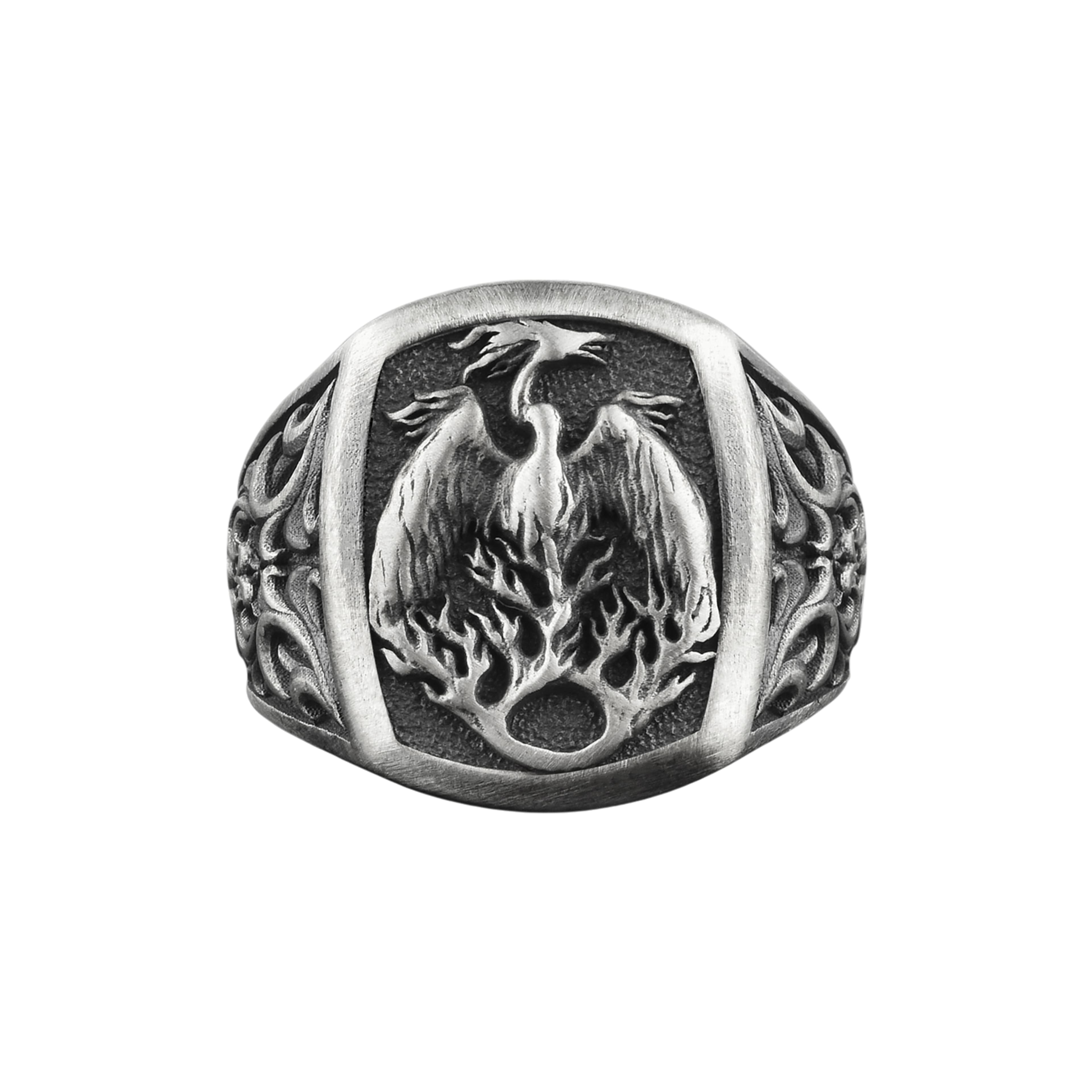The Rollerstone Phoenix Engraved Sterling Silver Ring for Men, Simurg Mythology jewellery