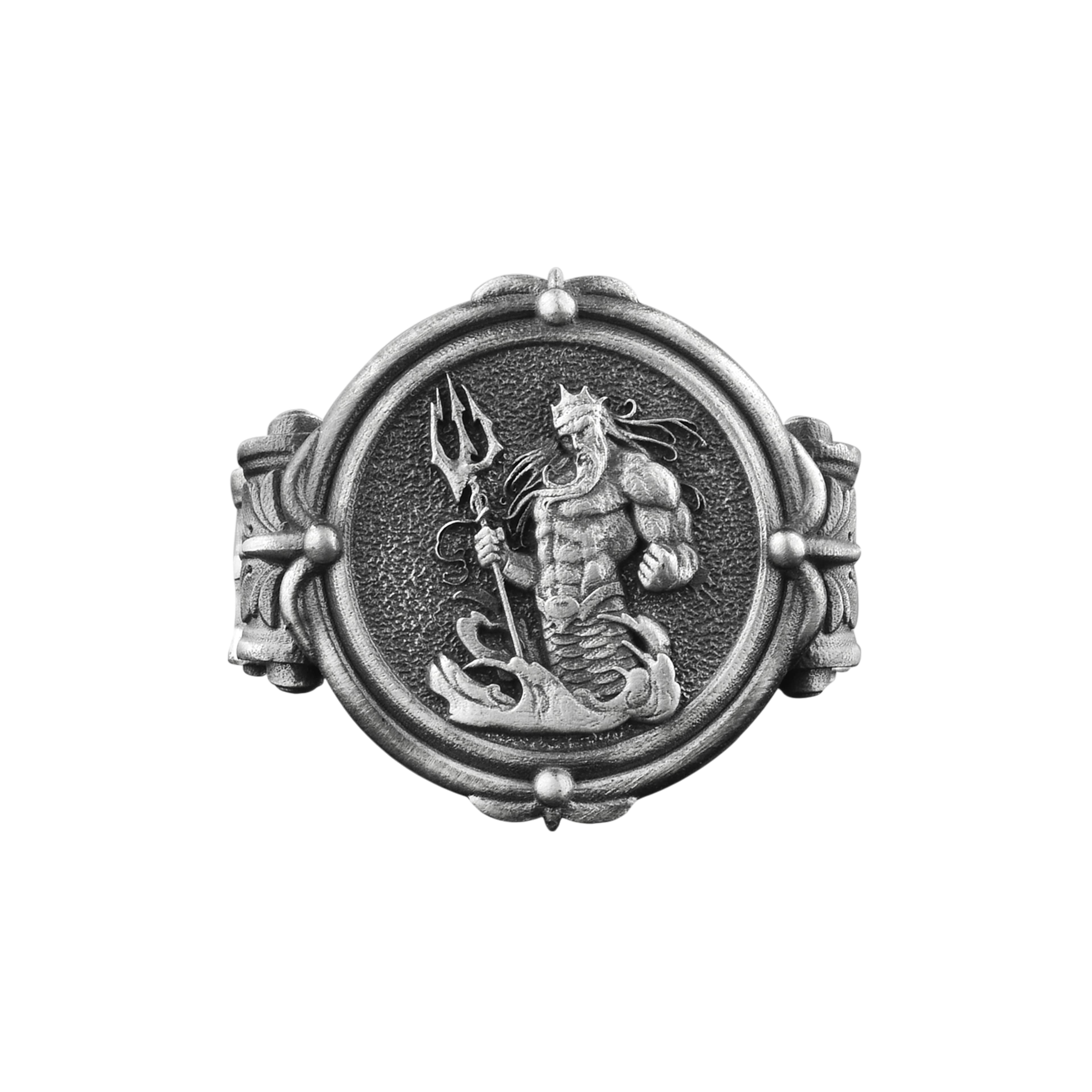 The Rollerstone Poseidon Engraved Sterling Silver Signet Ring for Men, Greek Mythology jewellery