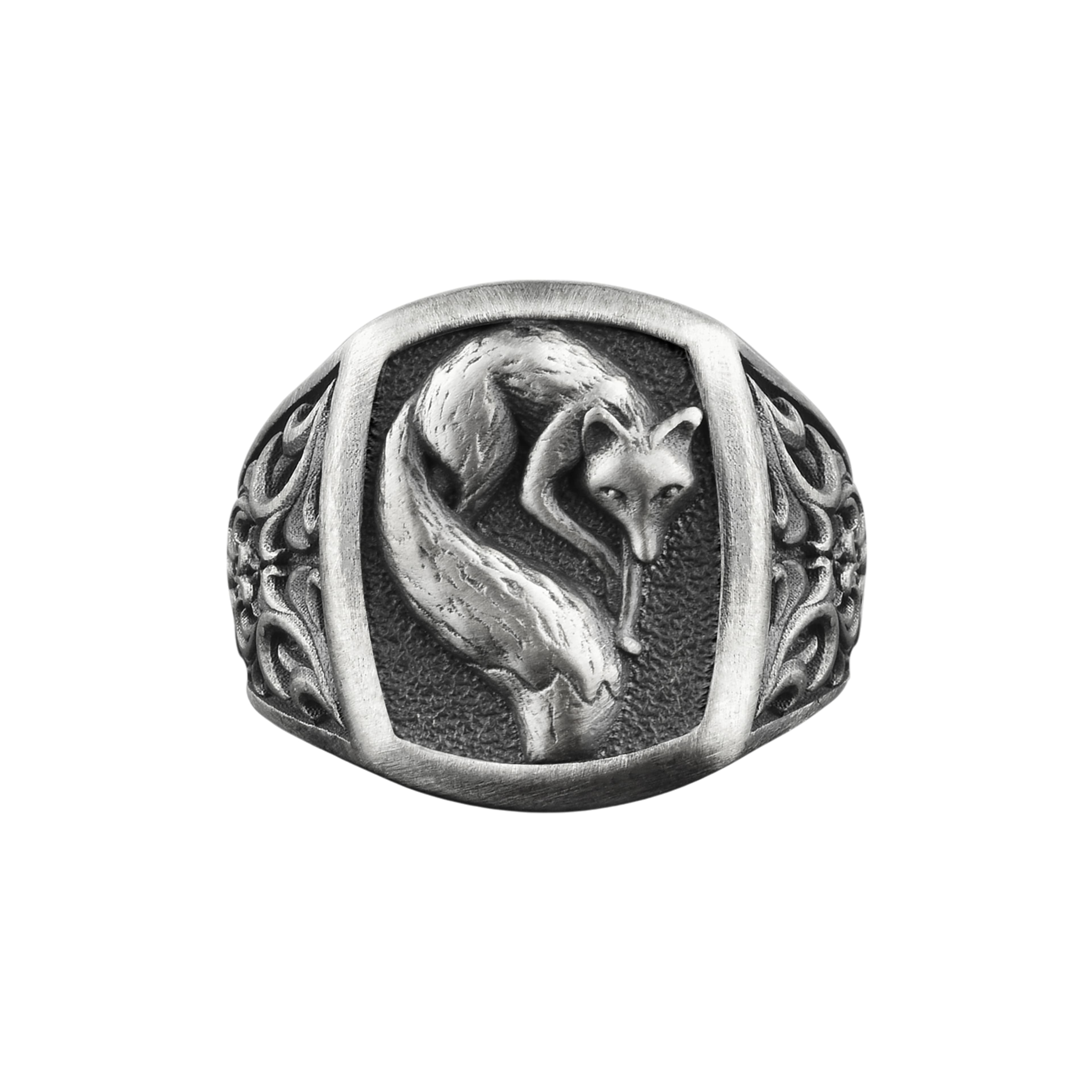 The Rollerstone Wild Fox Sterling Silver Signet Ring for Men, Animal Gift jewellery