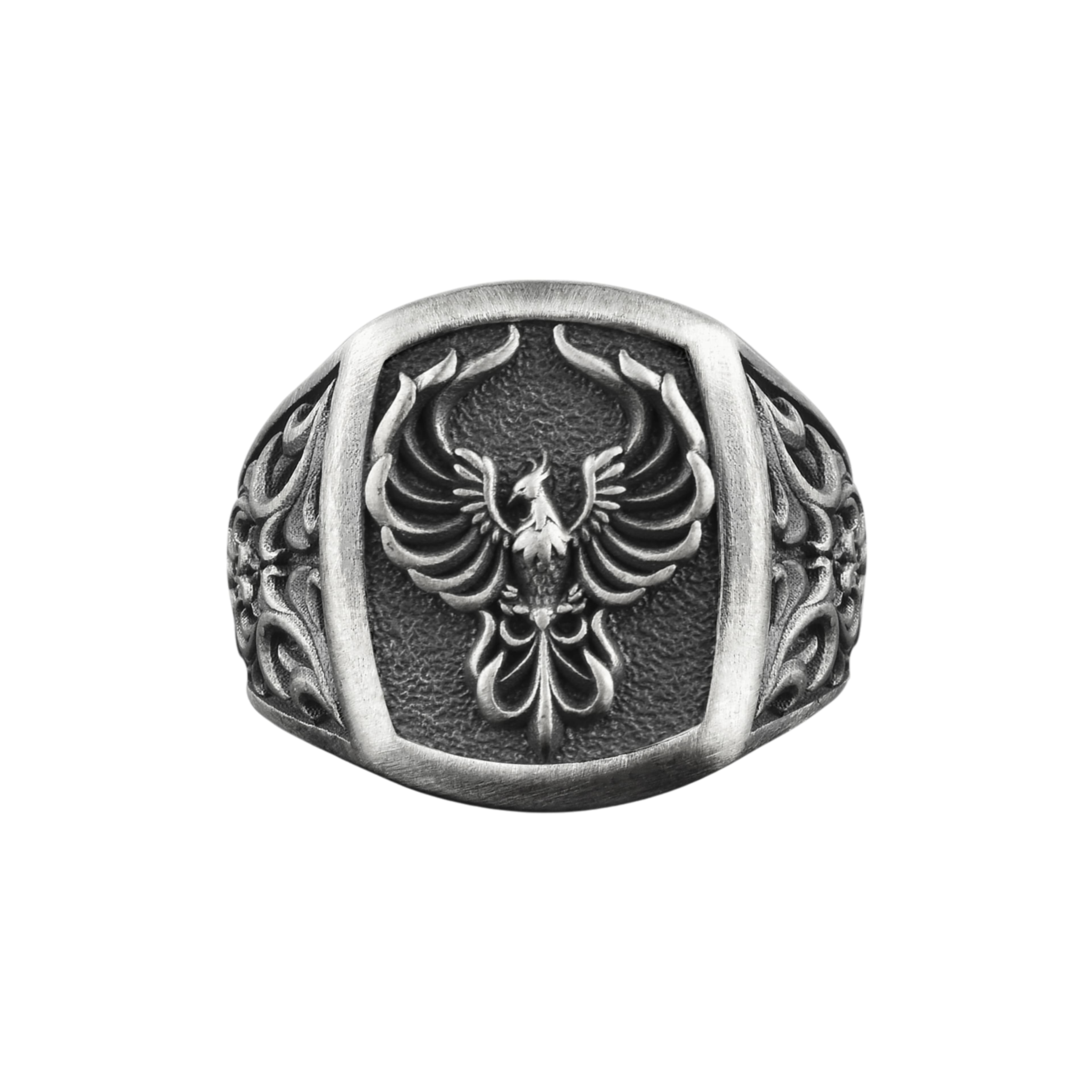 The Rollerstone Phoenix Sterling Silver Signet Ring for Men, Fire Bird Mythology jewellery