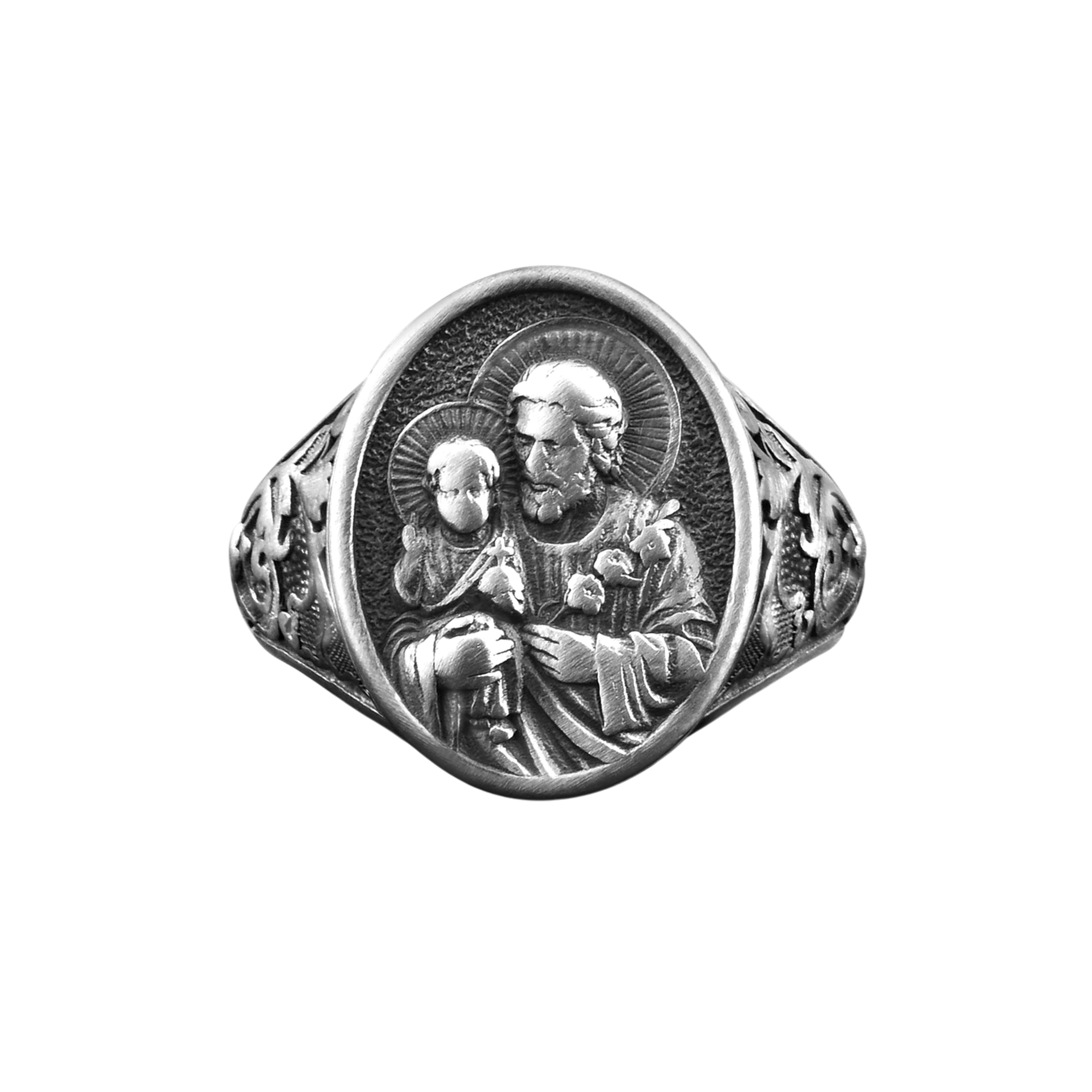 The Rollerstone Saint Joseph Silver Men Signet Ring, Engraved Baby Jesus Christian Baptism Gift jewellery