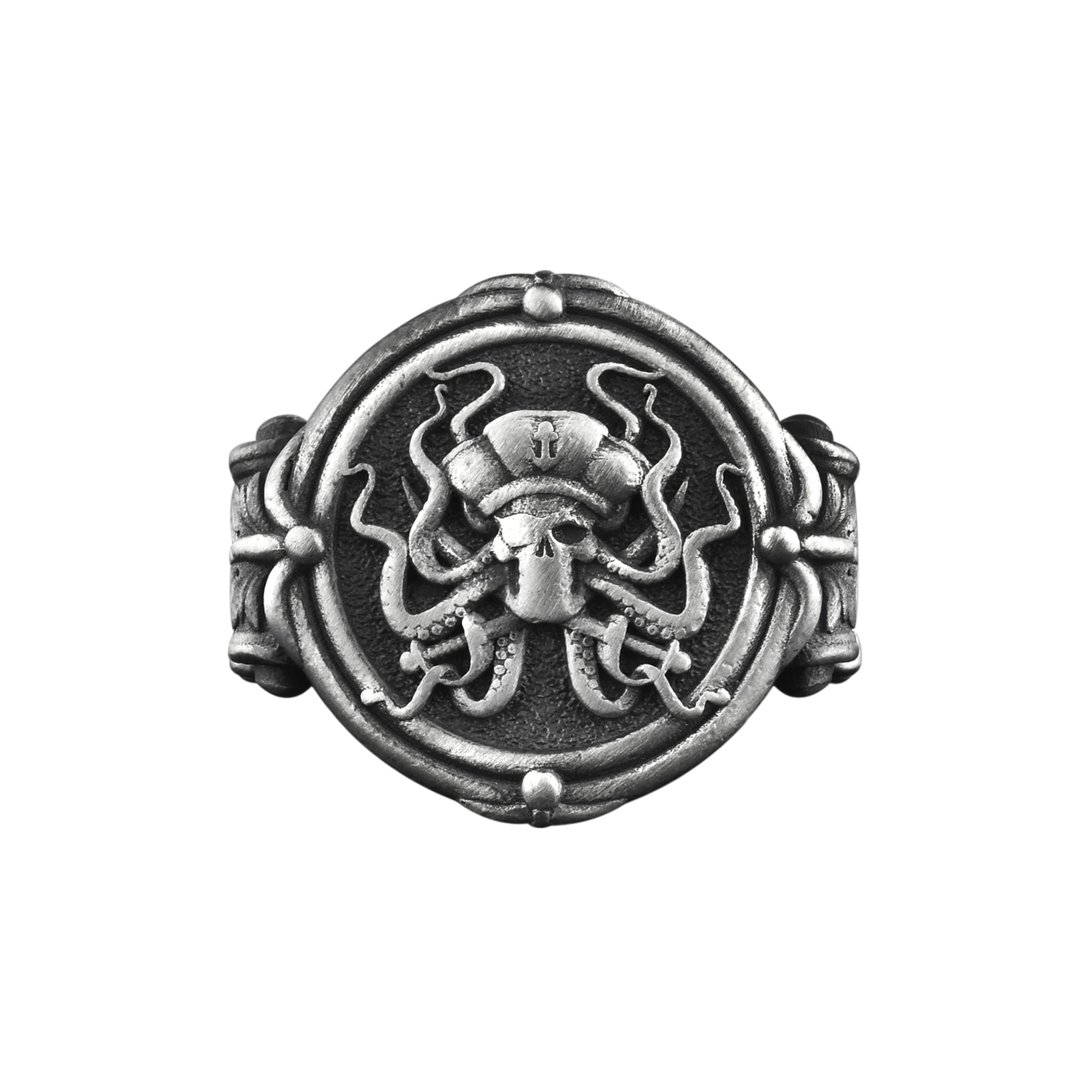 The Rollerstone Octopus with Skull Silver Men Signet Ring, Gothic Pirate Biker Gift Jewelry jewellery