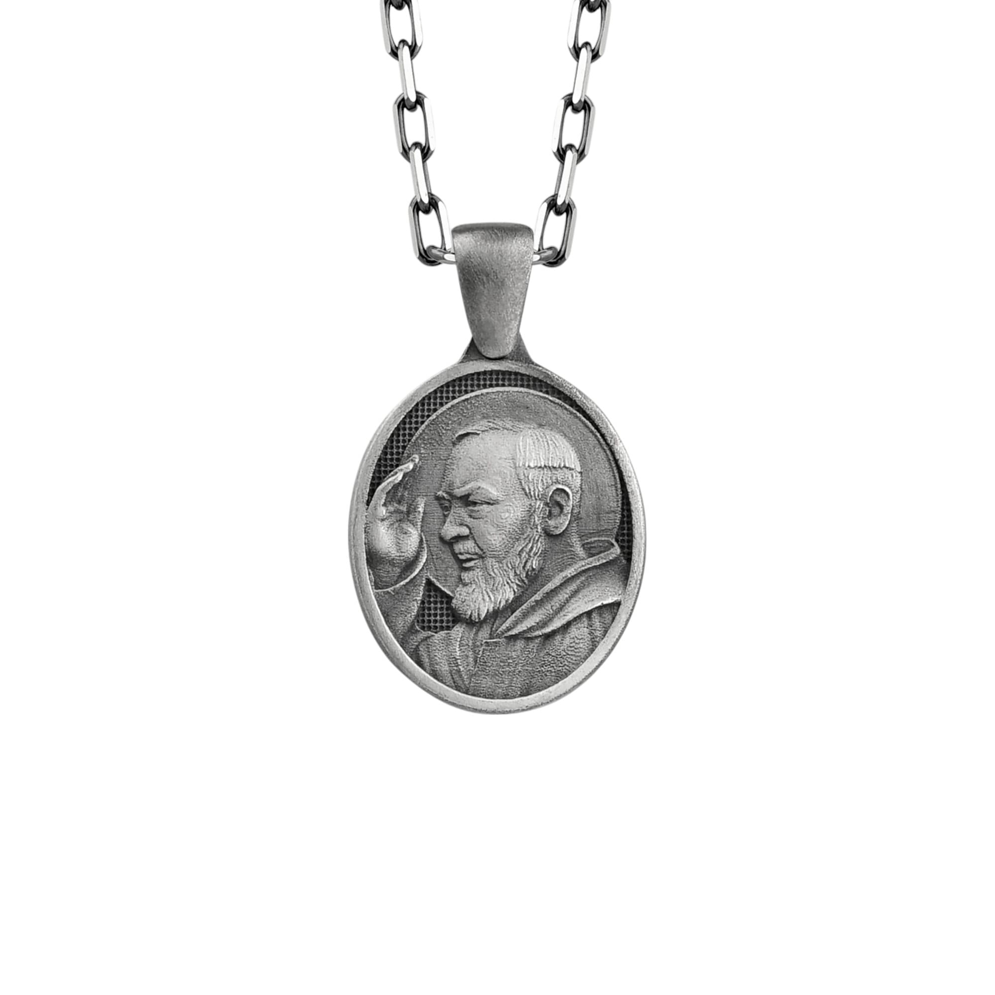 The Rollerstone Saint Padre Pio Necklace 925k Silver with Chain for Women Oxidized jewellery