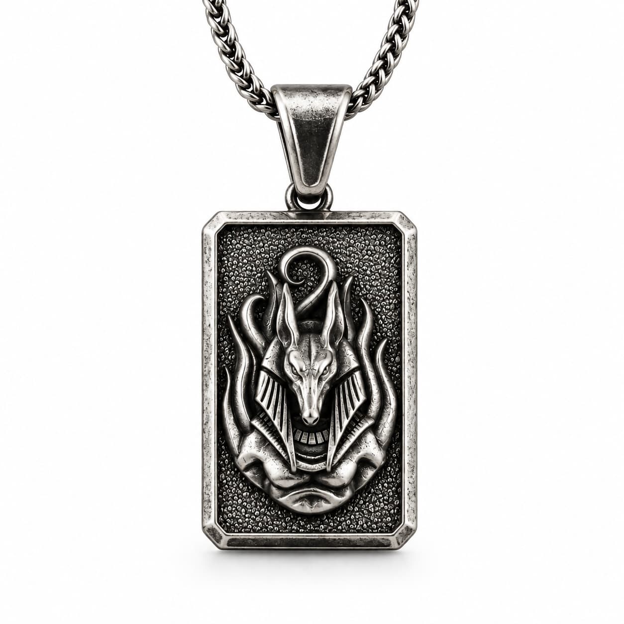 The Rollerstone Modern Egyptian God Anubis Bust Medallion Silver Men Neckalce Oxidized jewellery