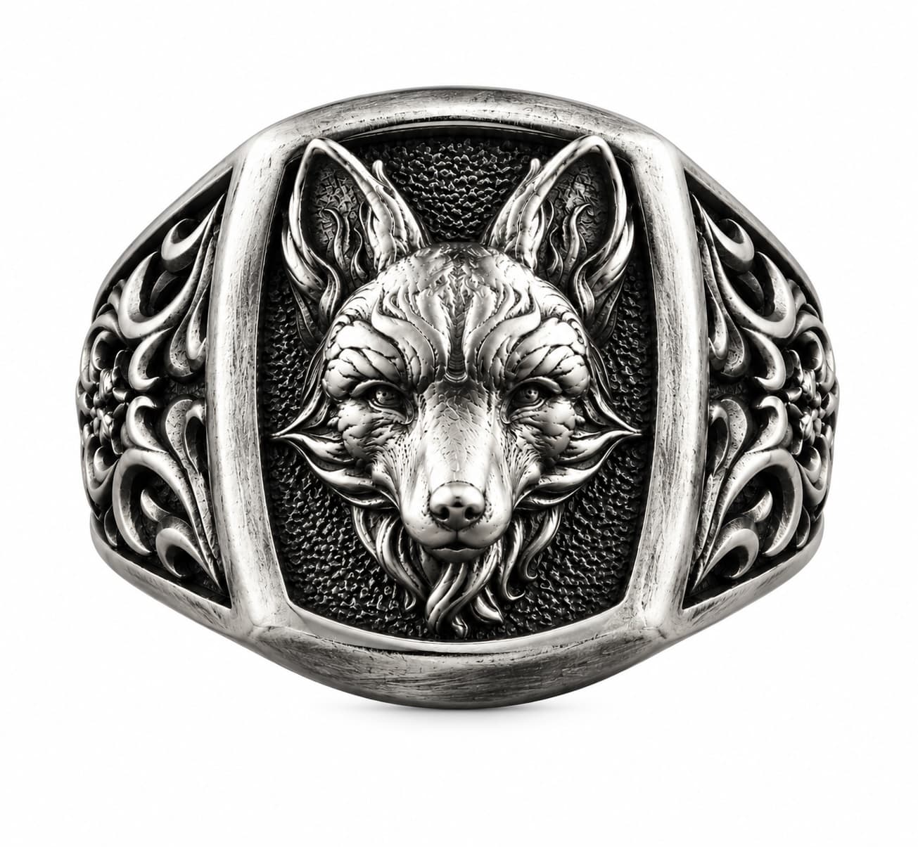 The Rollerstone Kitsune Fox Head Sterling Silver Ring, Japanese Mythology Jewelry Oxidized jewellery