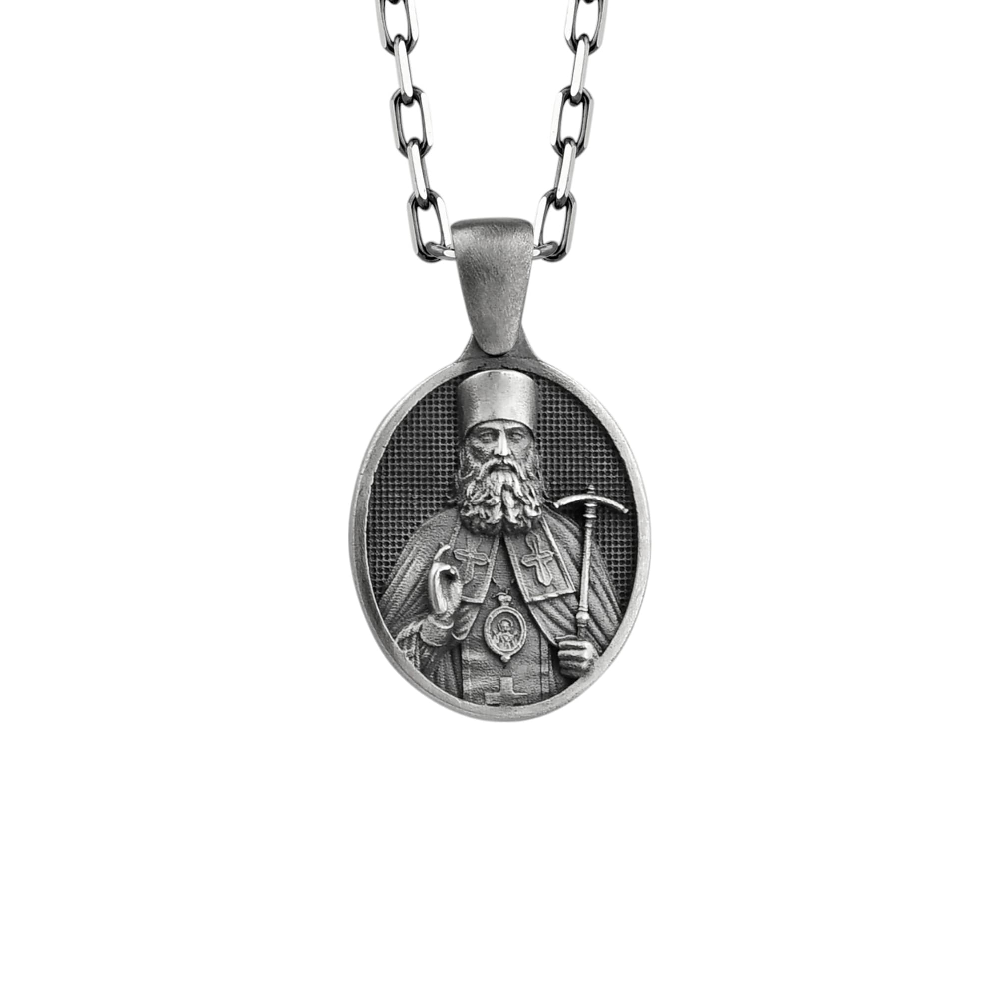 The Rollerstone Saint Luke Necklace 925k Sterling Silver with Chain Oxidized jewellery
