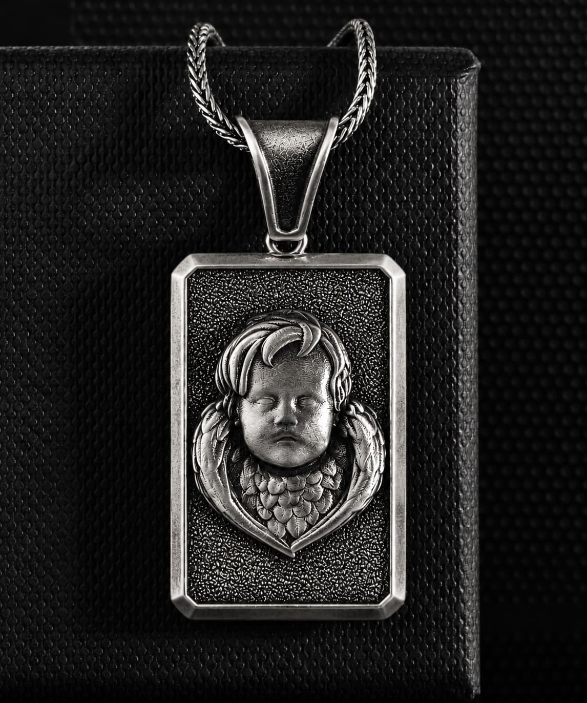 The Rollerstone Unique Sterling Silver Baby Angel Christan Mens Necklace, Personalized Religious Dainty Tag Pendant, Handmade High Quality Cherubim Jewerly Oxidized jewellery