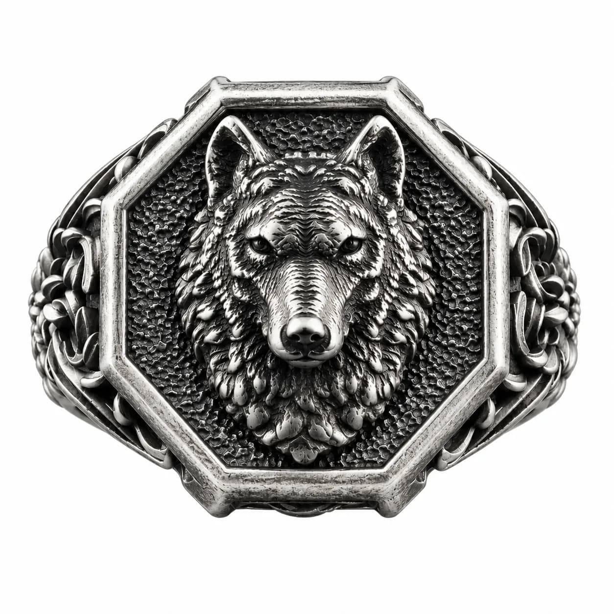 The Rollerstone Wolf Head Wild Animal Signet, Engraved Sterling Silver Men Fenrir Ring Oxidized jewellery