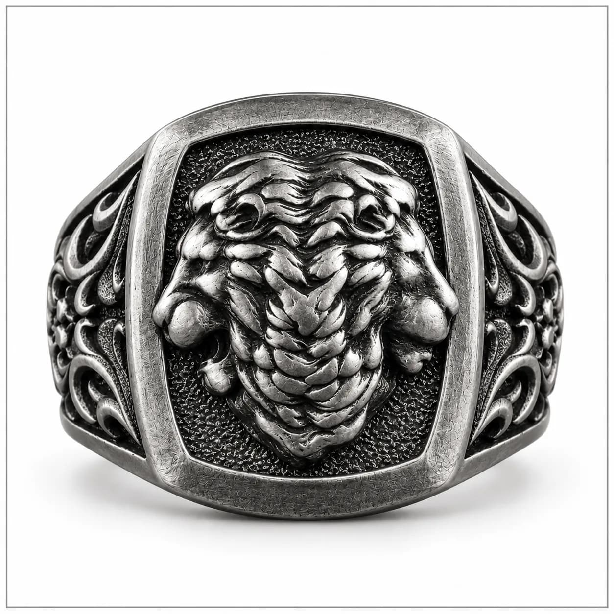 The Rollerstone Double Lion Face Handmade Sterling Silver Men Ring, Lion King Square Ring in Sterling Silver, Animals Lover Rings, Leo Zodiac Sign Silver Jewelry Oxidized jewellery