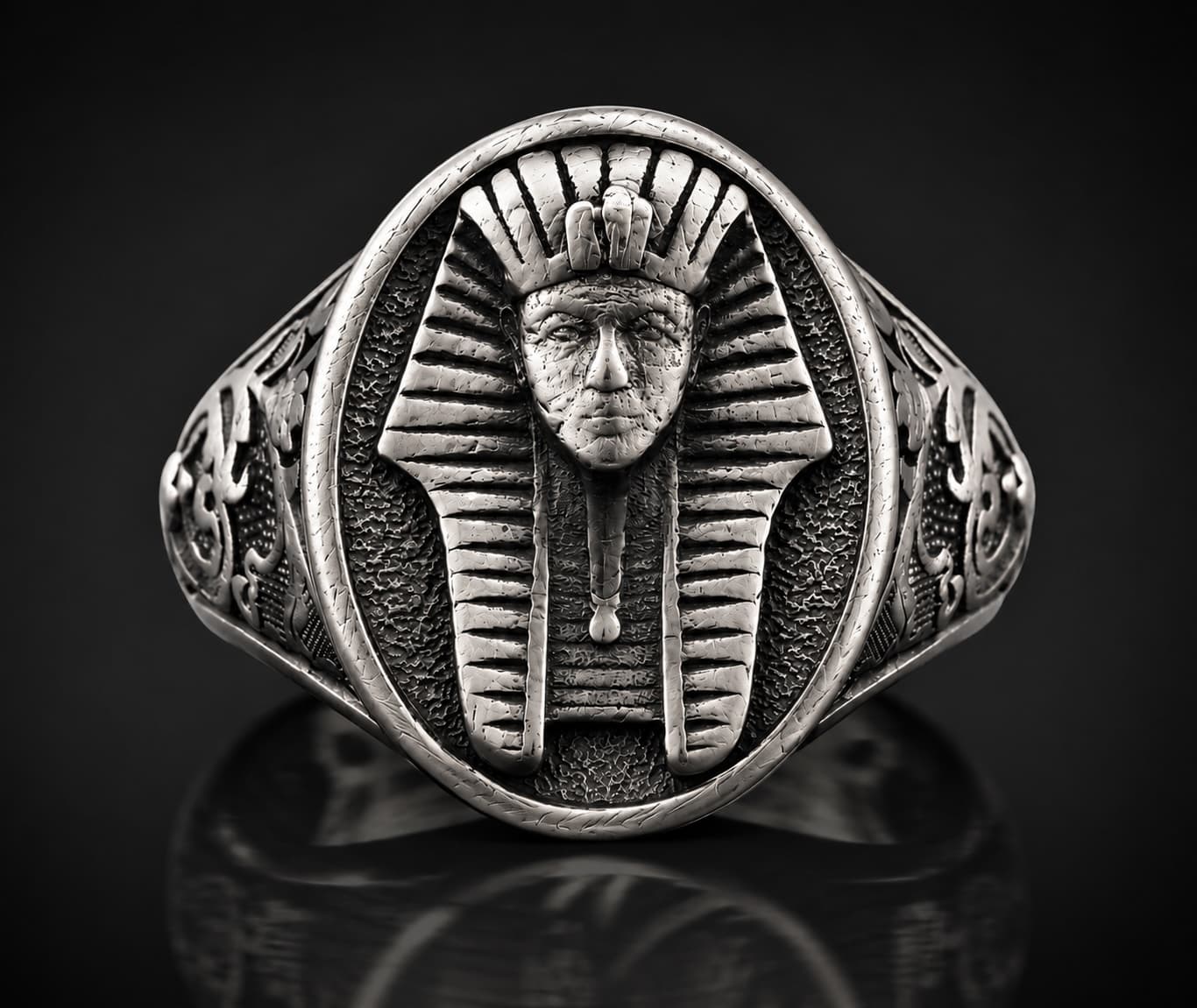 The Rollerstone Pharaoh Ancient Egyptian Signet Ring in Sterling Silver for Men, Engraved Oval Oxidized jewellery