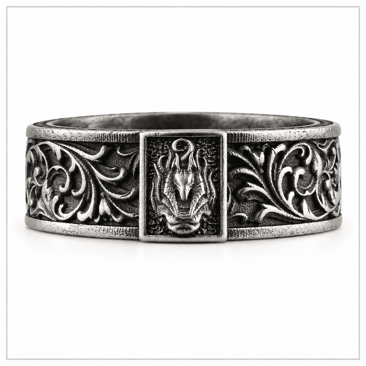 The Rollerstone Egyptian Anubis Silver Solid Silver Leaf Pattern Ancient Egyptian Mythology Ring Oxidized jewellery