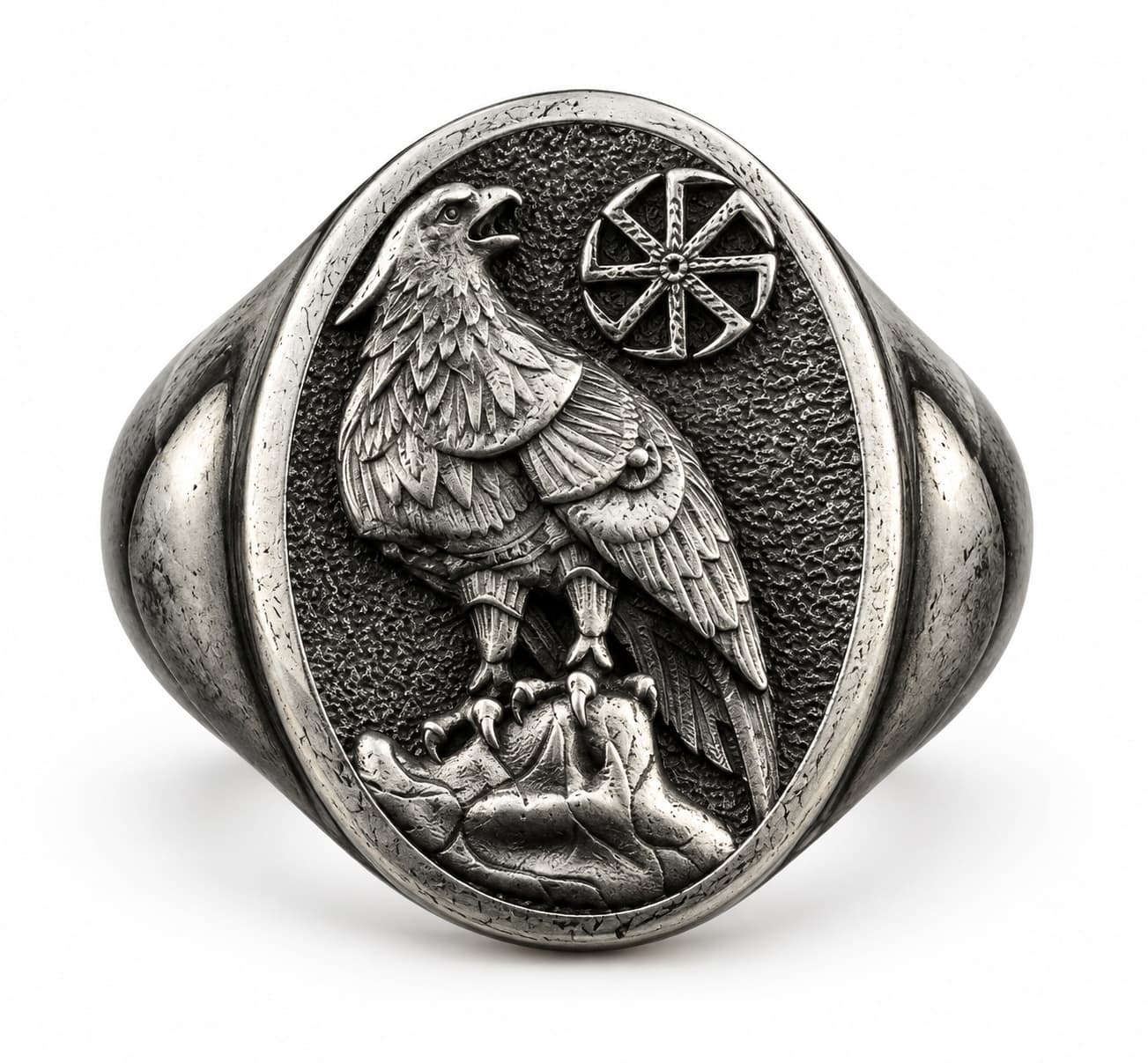 The Rollerstone Scandinavian Blood Eagle Black Signet Men Ring, Viking Norse Mythology Lover Sterling Silver Gift for Men Oxidized jewellery