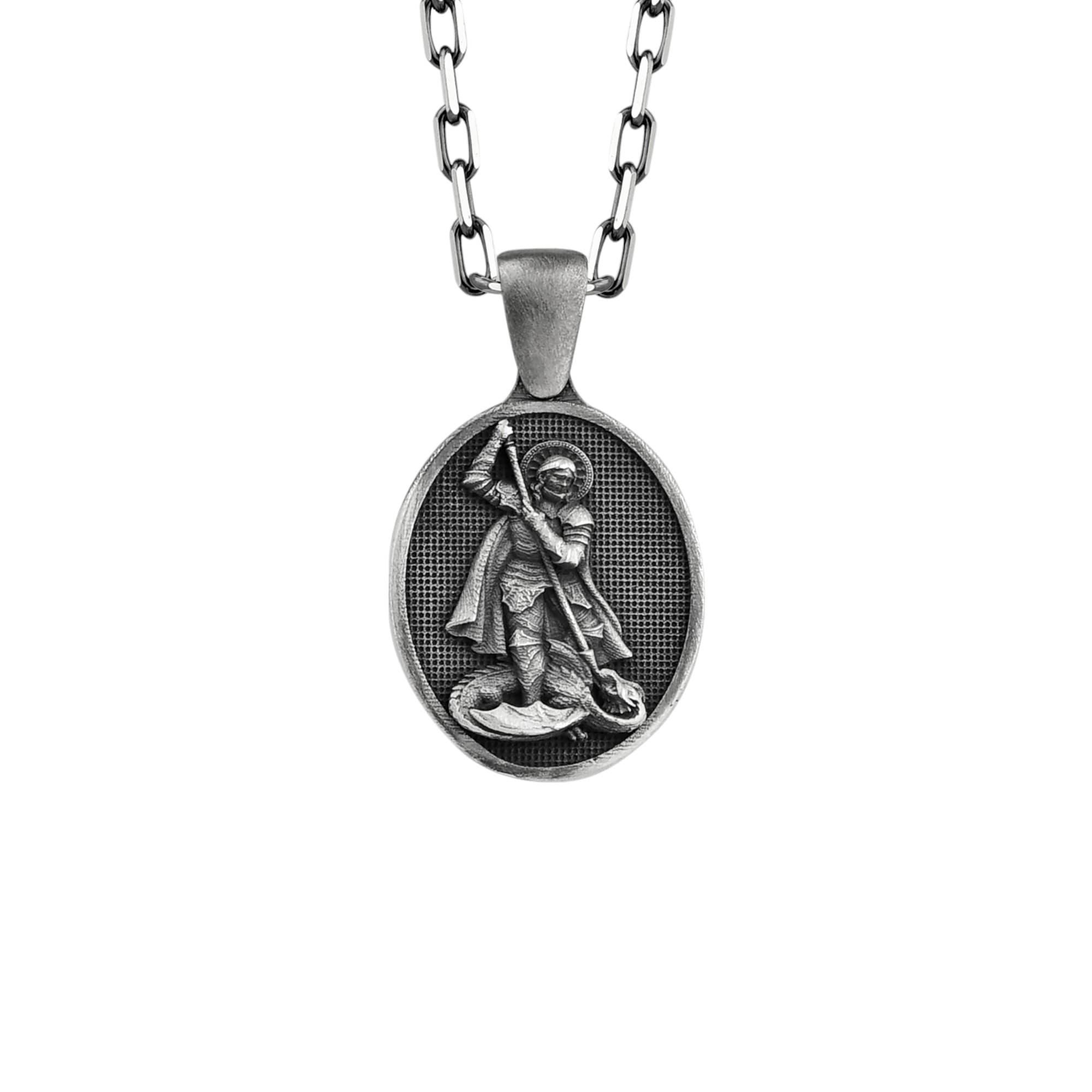 The Rollerstone Saint George Necklace 925k Silver with Chain Oxidized jewellery