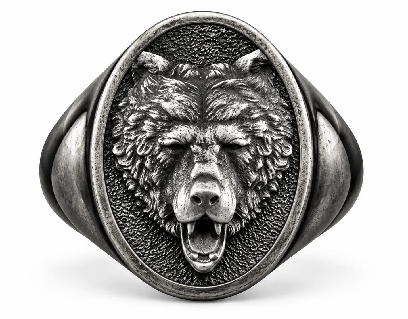 The Rollerstone Grizzly Bear Chunky Biker Silver Wilde Bear Ring in Sterling Silver, Celtic Animal Jewelry Gift Oxidized jewellery
