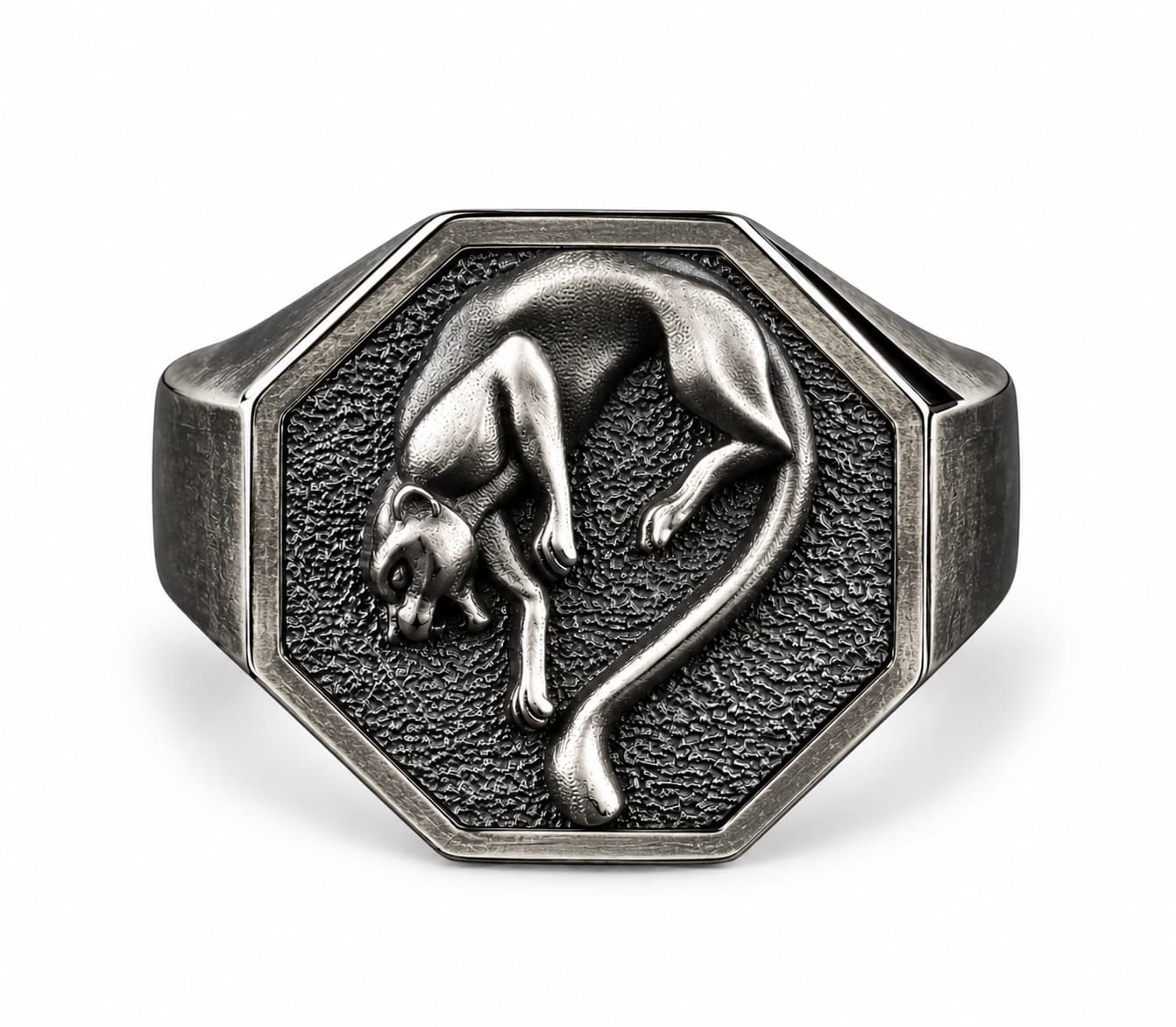 The Rollerstone Panther Engraved Animal Signet Silver Men Ring, Minimalist Cat Ring for Men in Gold Plated Sterling Silver, Nature Geometric Gift Jewelry Oxidized jewellery